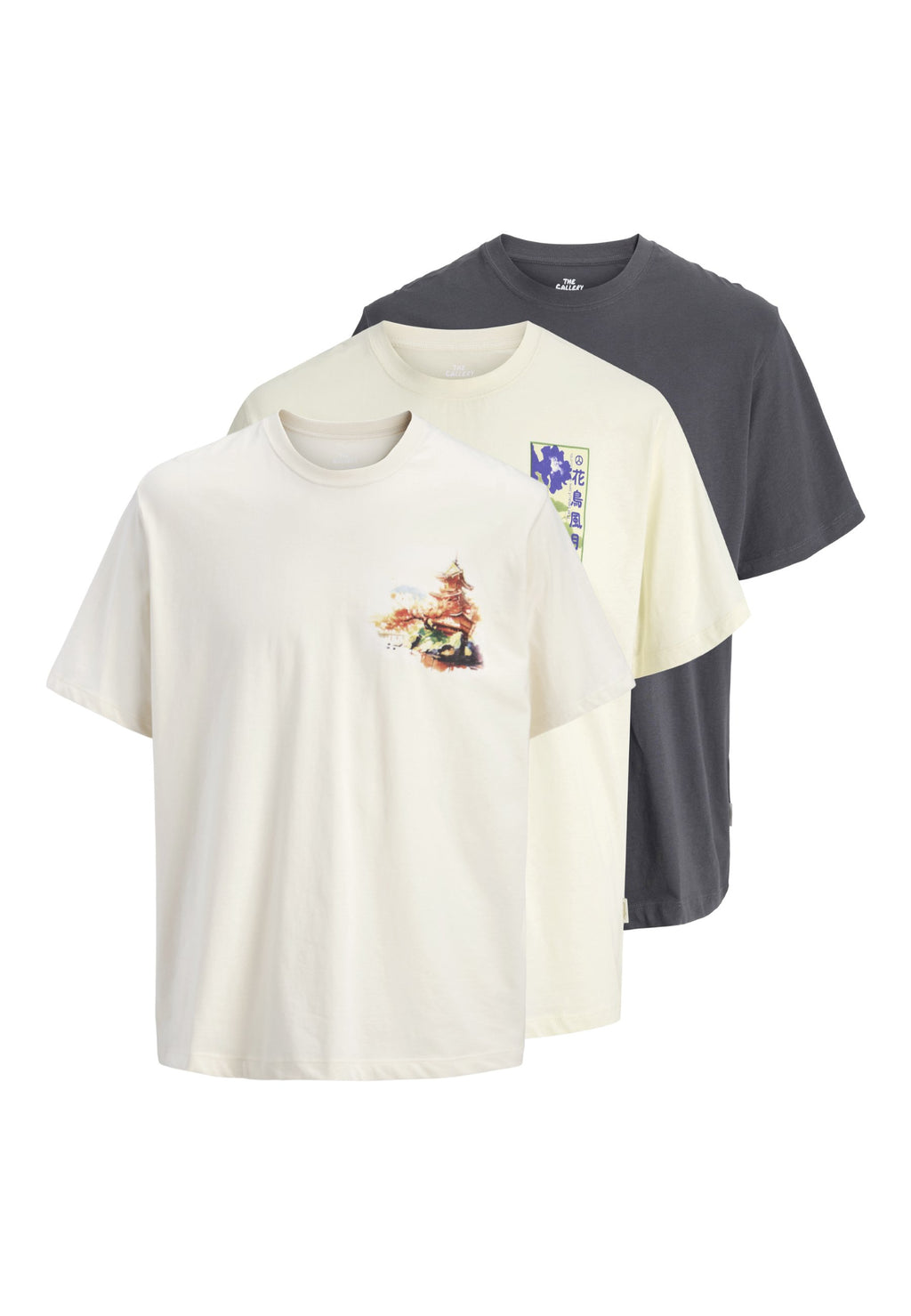 JORBIG JAPAN TEE 3 PACK - Print T-shirt - antique white/antique purple/asphalt