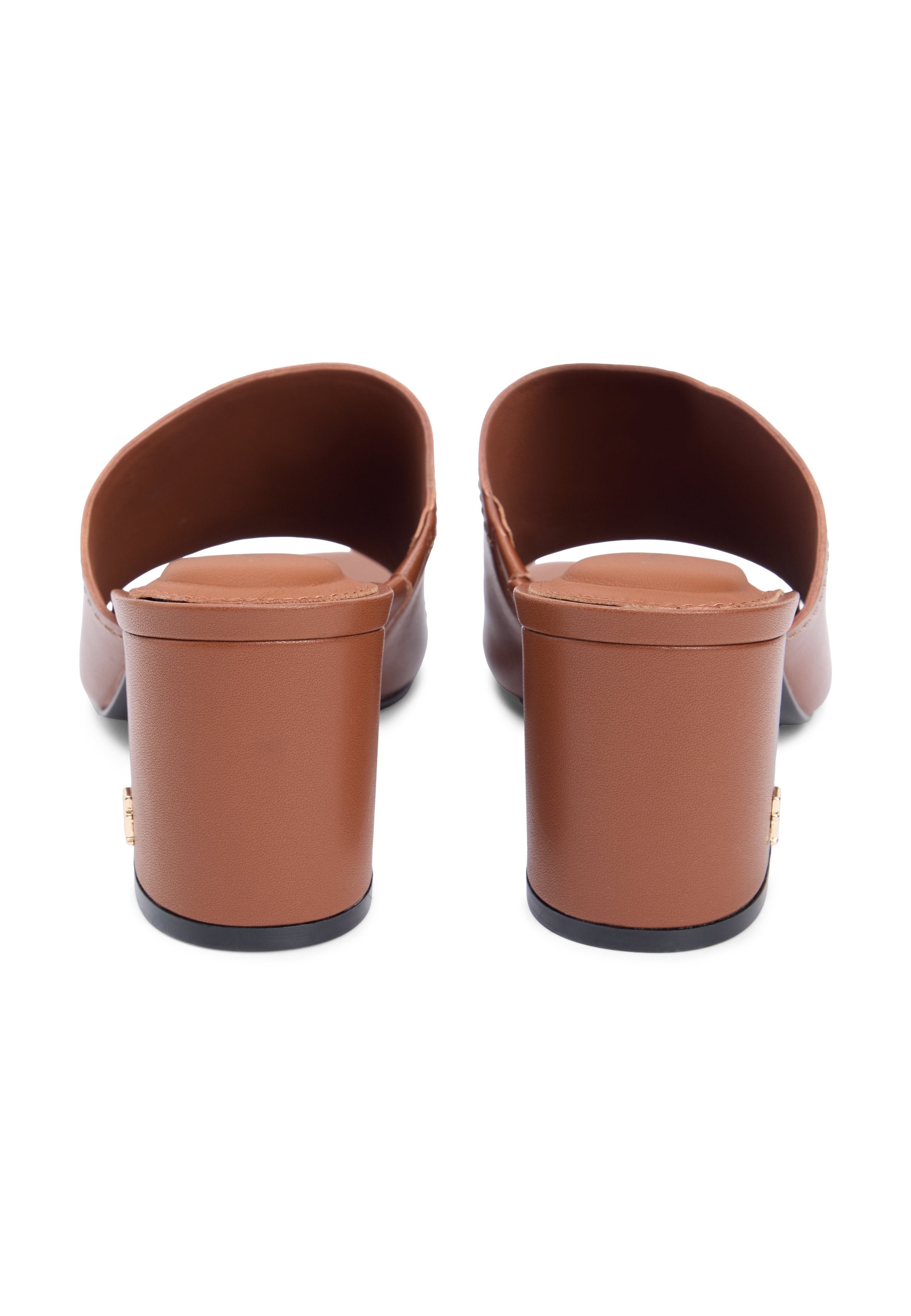 TH MONOGRAM LEATHER BLOCK HEEL MULES - أحذية مريحة بكعب - برونزي دافئ
