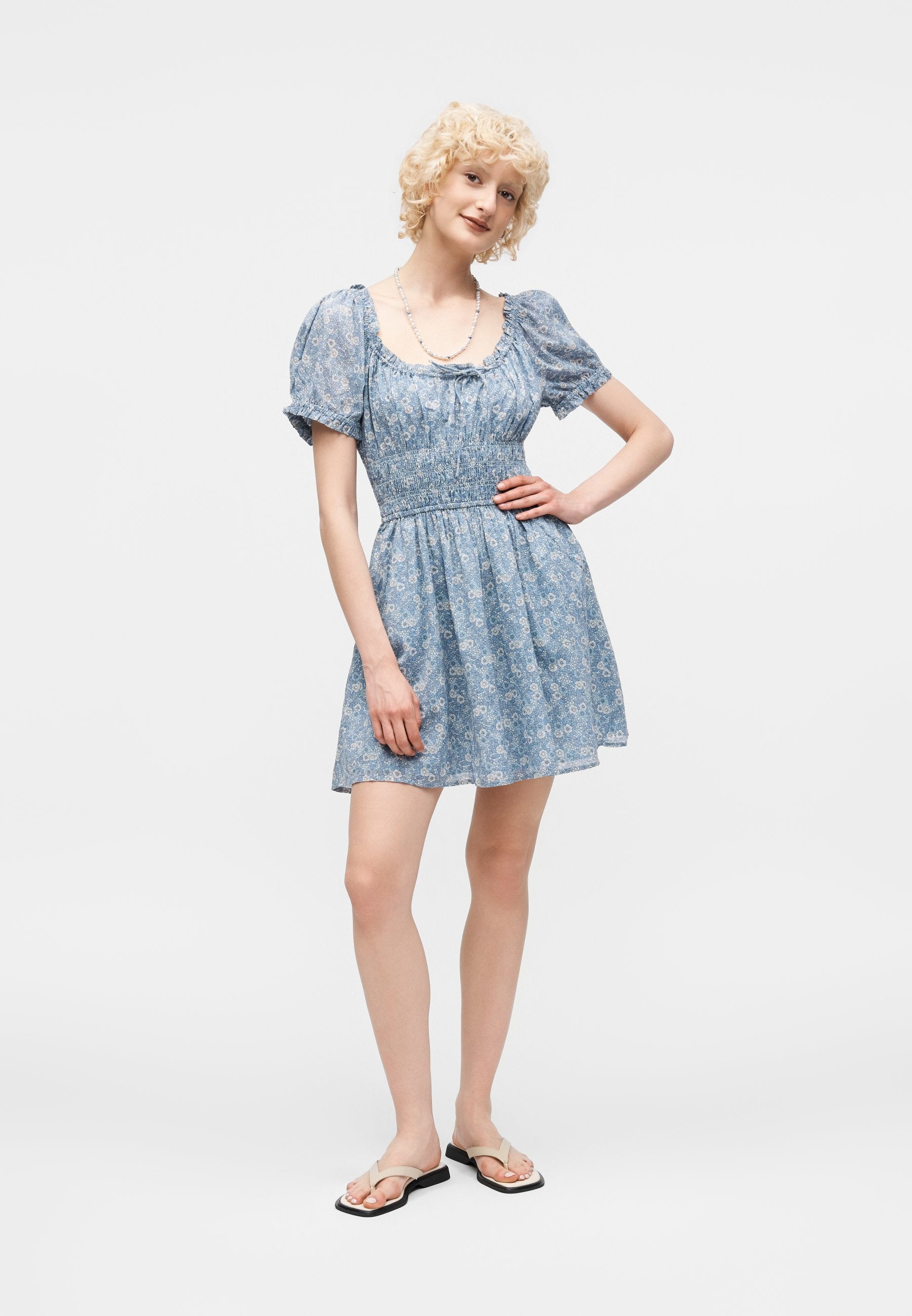 TIE NECK WAIST DRESS - Day dress - blue