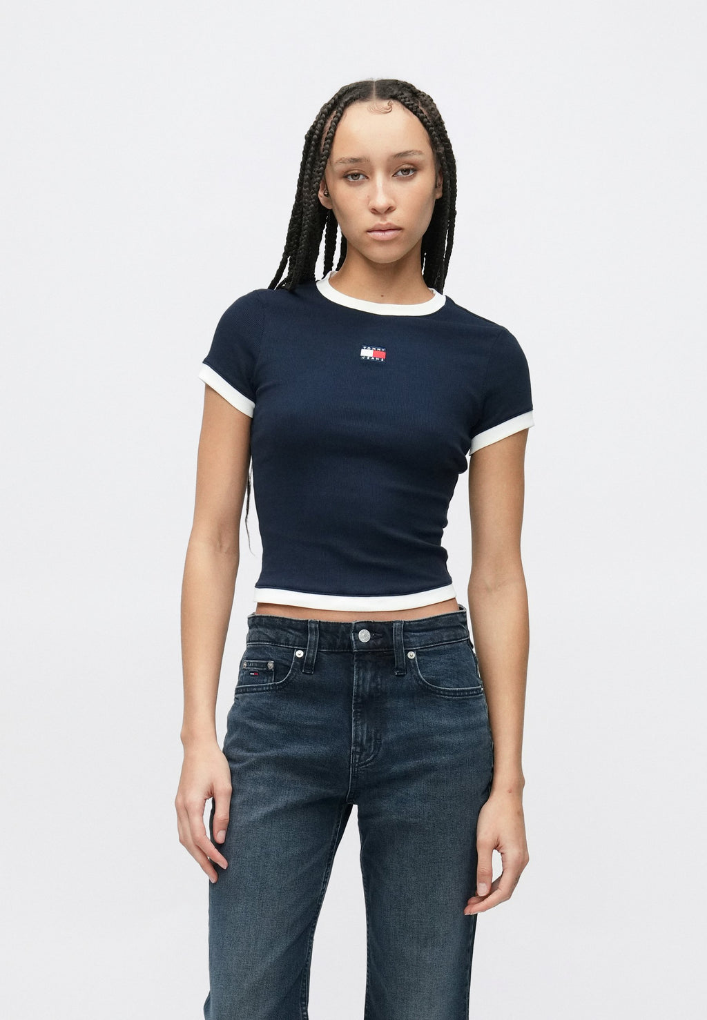 TOMMY BADGE RIBBED SLIM T-SHIRT - Print T-shirt - dark night navy