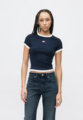 TOMMY BADGE RIBBED SLIM T-SHIRT - Print T-shirt - dark night navy