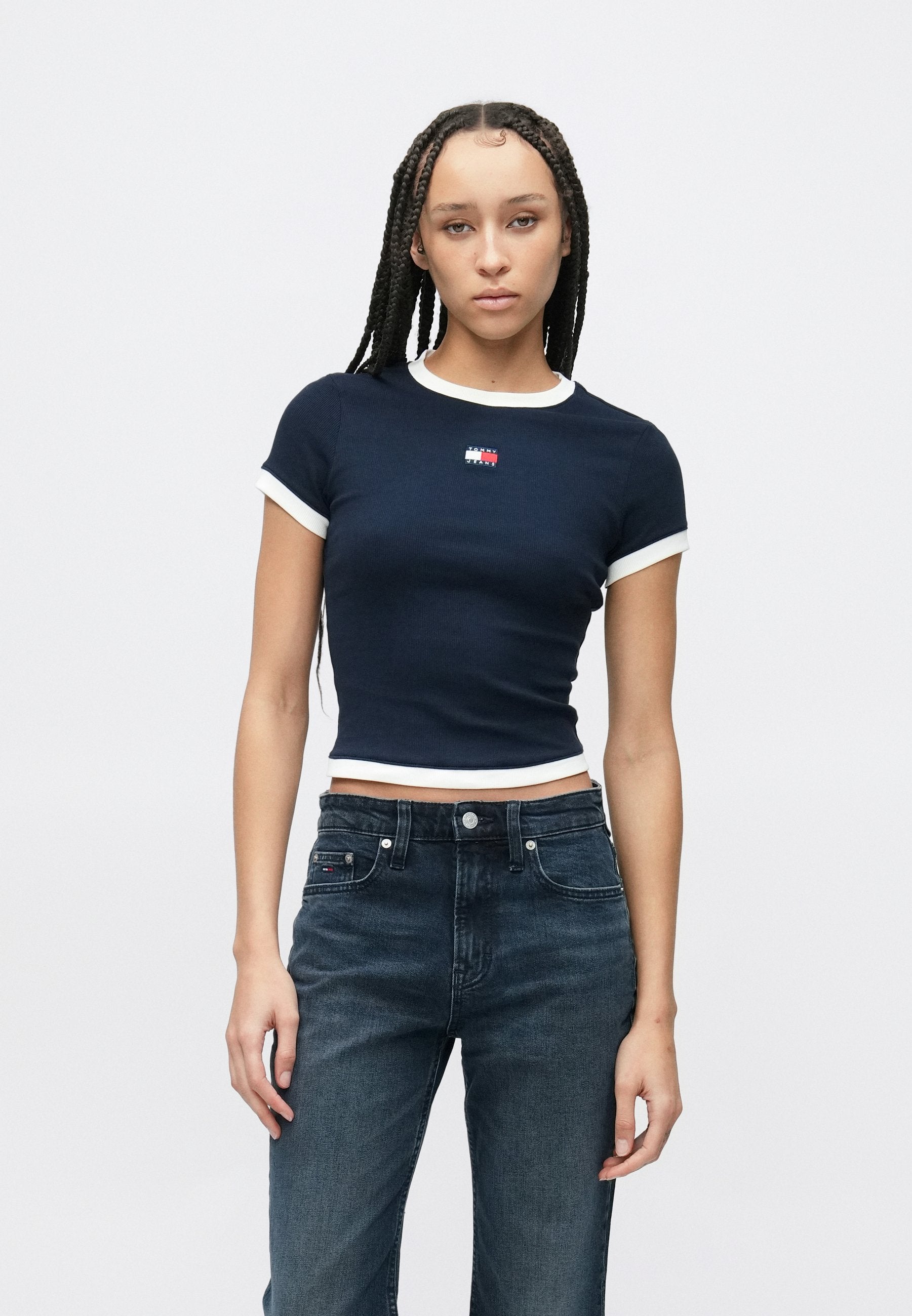 TOMMY BADGE RIBBED SLIM T-SHIRT - Print T-shirt - dark night navy