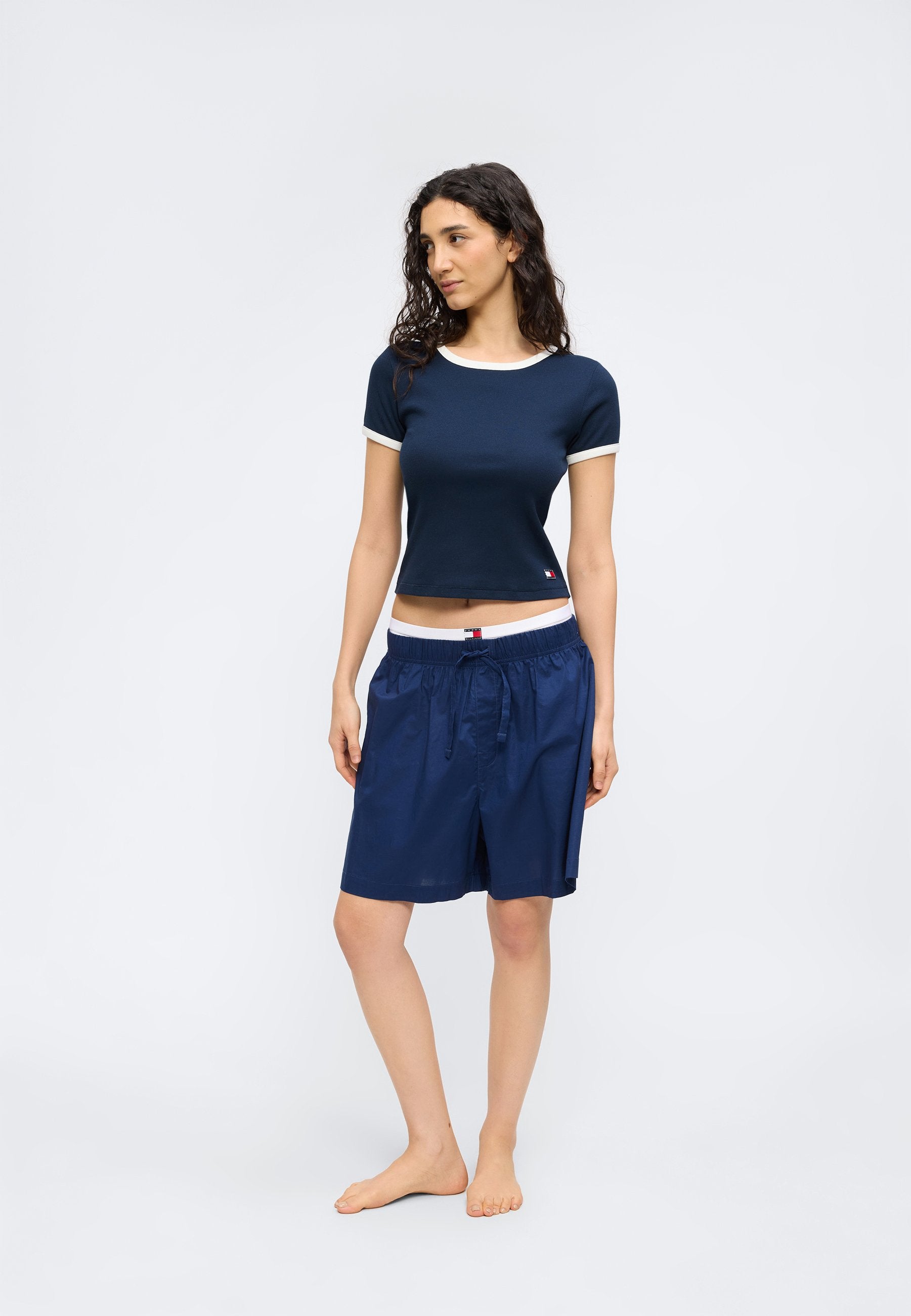 TEE-SHIRT DE NUIT CÔTELÉ AVEC FINITIONS CONTRASTANTES HERITAGE - Haut de pyjama - dark night navy