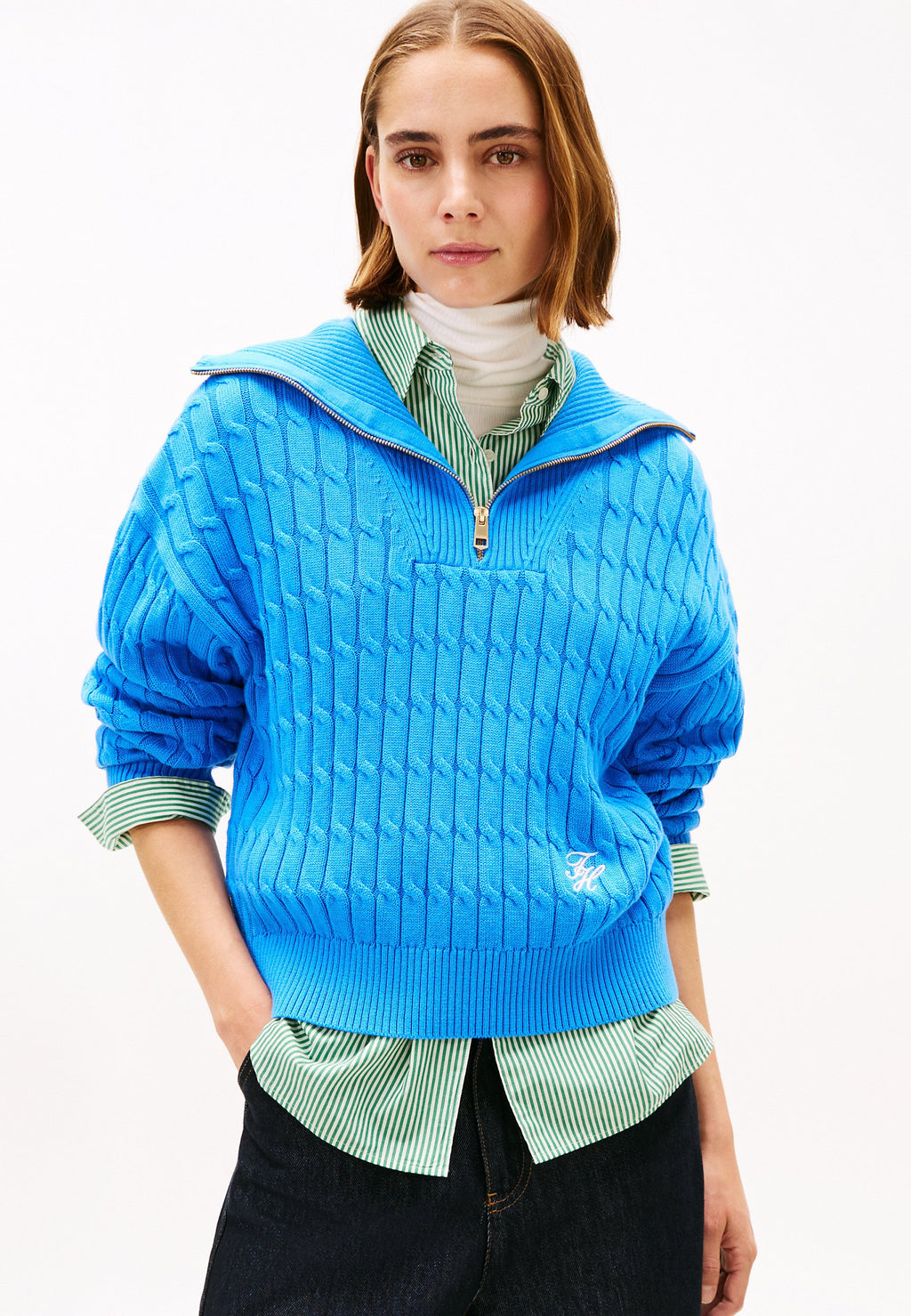 RELAXED CABLE KNIT HALF-ZIP JUMPER - Jumper - mesmerizing blue