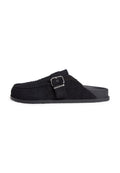 TEXTURED WASHED SUEDE LOAFER MULES - Mules - black