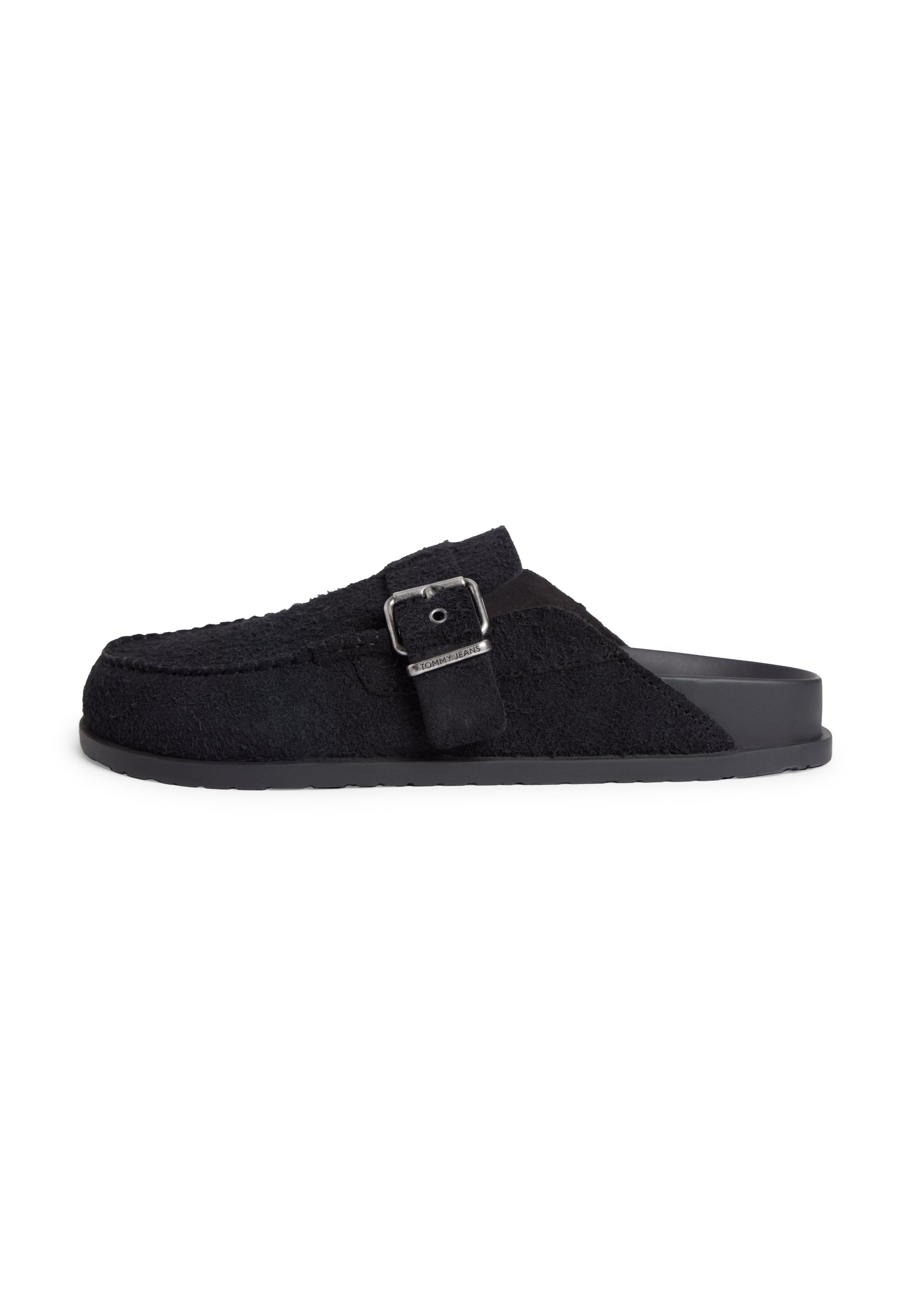 TEXTURED WASHED SUEDE LOAFER MULES - Mules - black