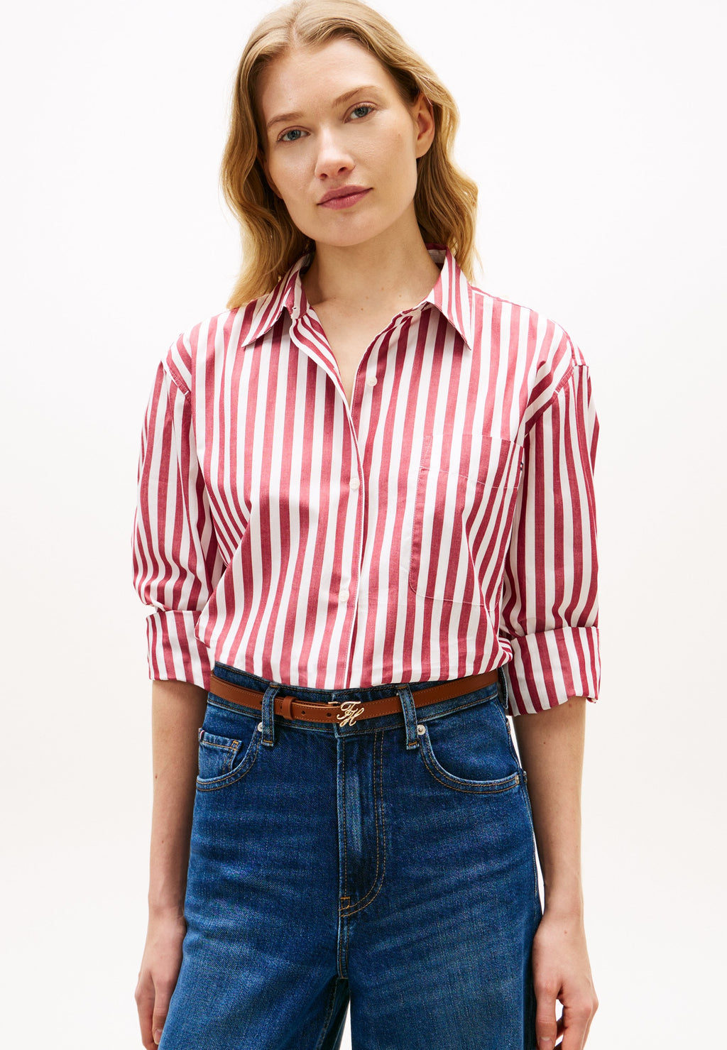 CLASSIC OVERSIZED FIT POPLIN SHIRT - Button-down blouse - ecru/liberty red