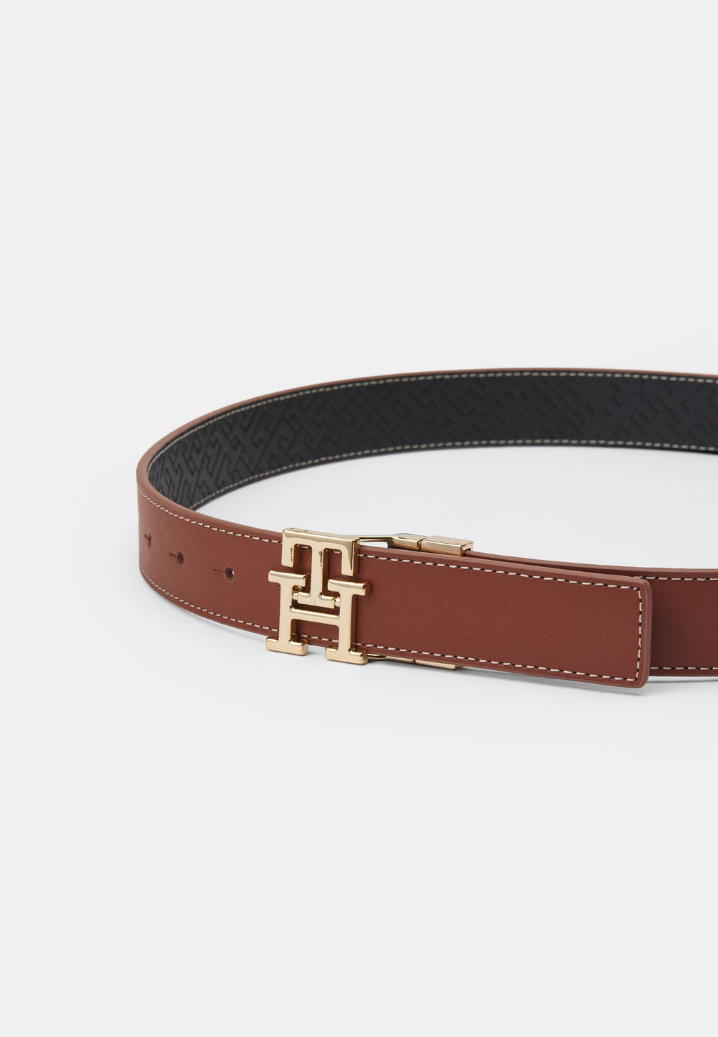 CEINTURE EN CUIR RÉVERSIBLE À BOUCLE MONOGRAMME TH - Ceinture - noir/cognac