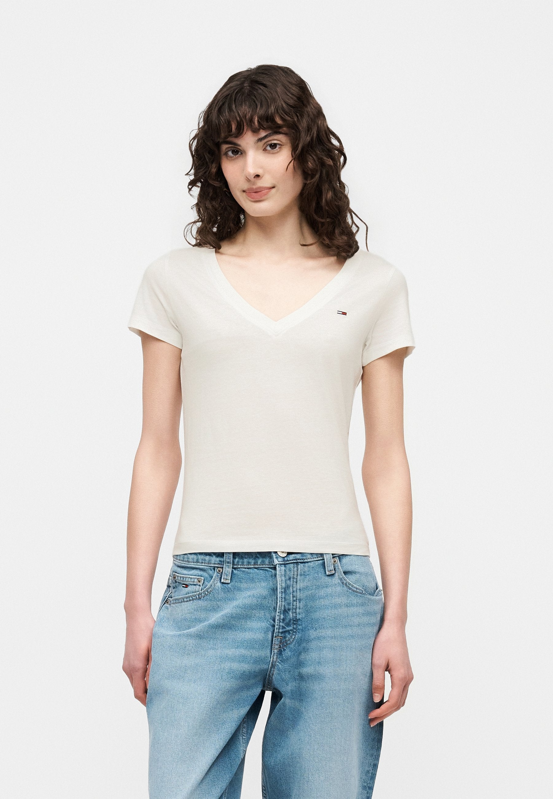 V NECK TEE 3 PACK - Basic T-shirt - black/ecru/pink daisy