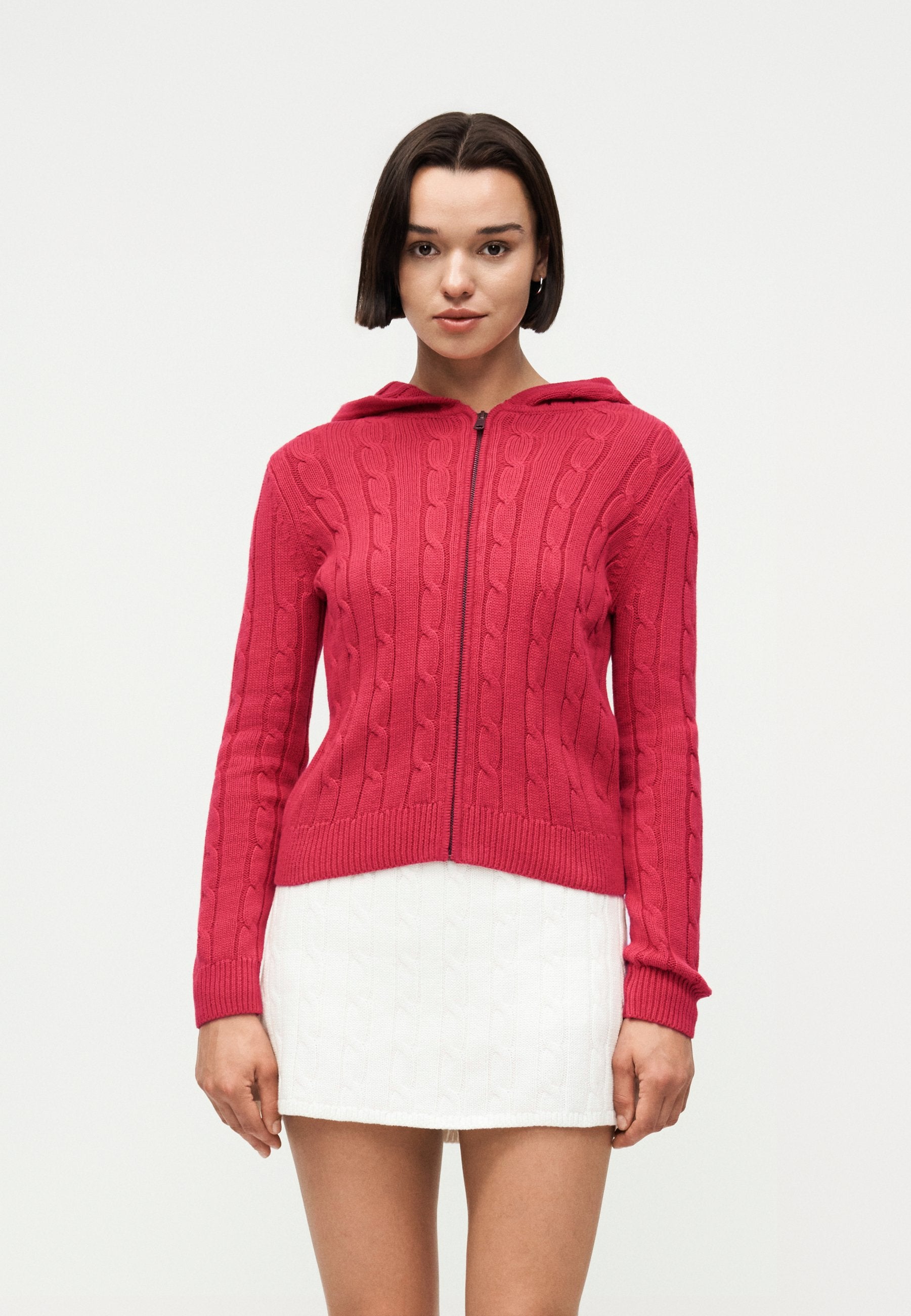 CABLE FULL ZIP HOODIE - Cardigan - chakra red