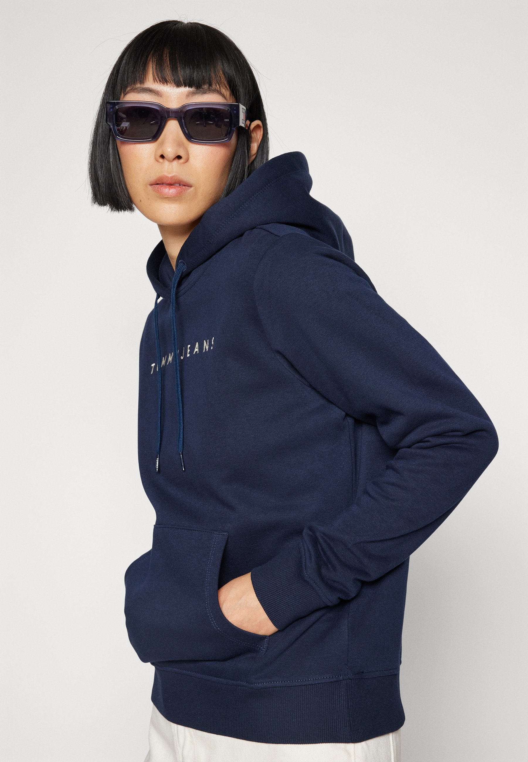 MOLLETON À CAPUCHE CORDON DE SERRAGE LOGO LINEAR - Sweat à capuche - bleu marine foncé