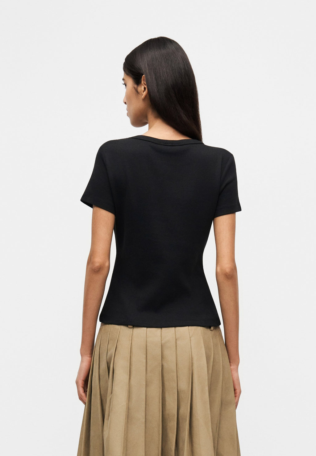 GOLD-TONE BUTTON SLIM BOAT NECK T-SHIRT - Print T-shirt - black