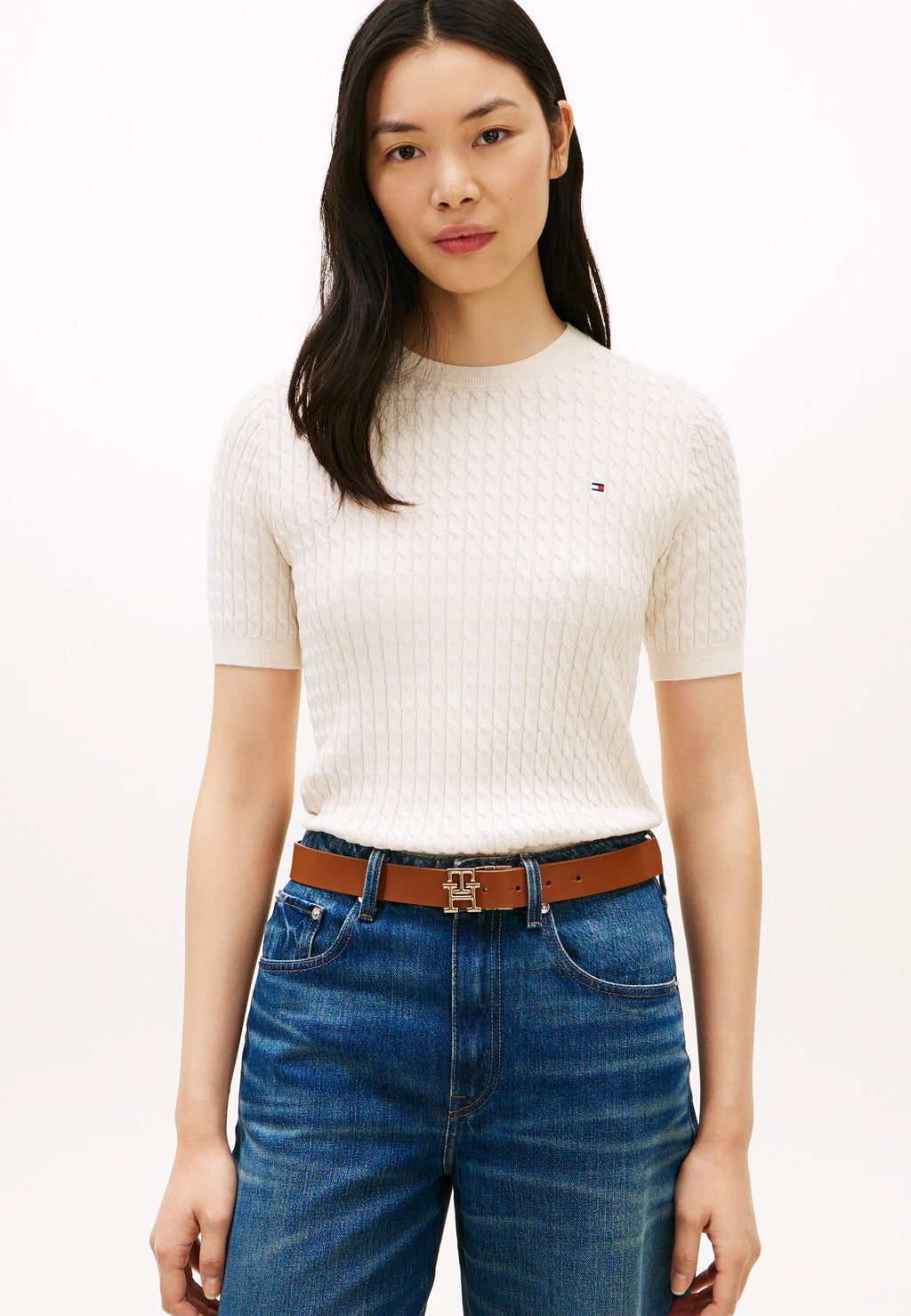 CABLE FINE - Basic T-shirt - heather ivory petal