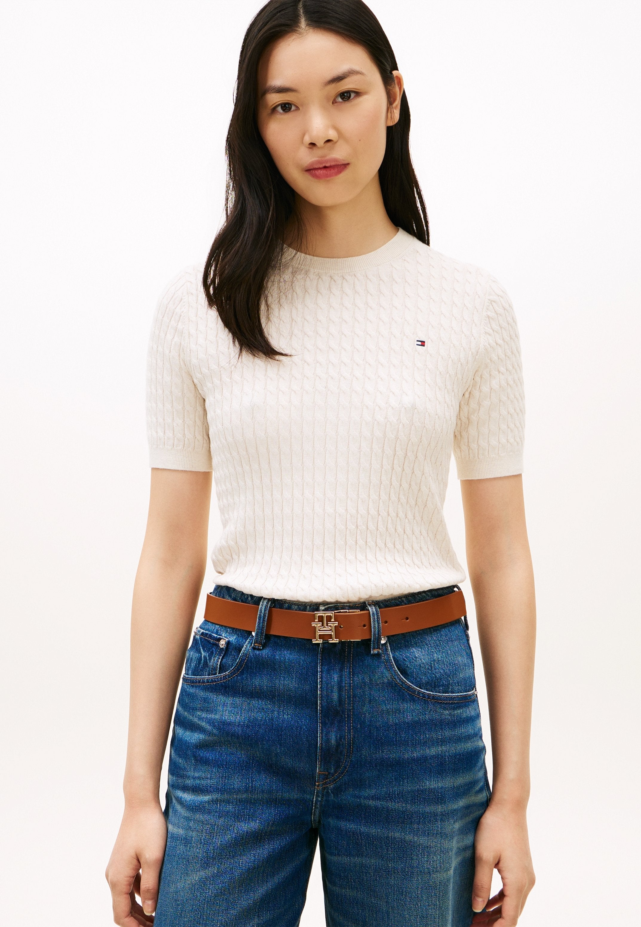 CABLE FINE - Basic T-shirt - heather ivory petal