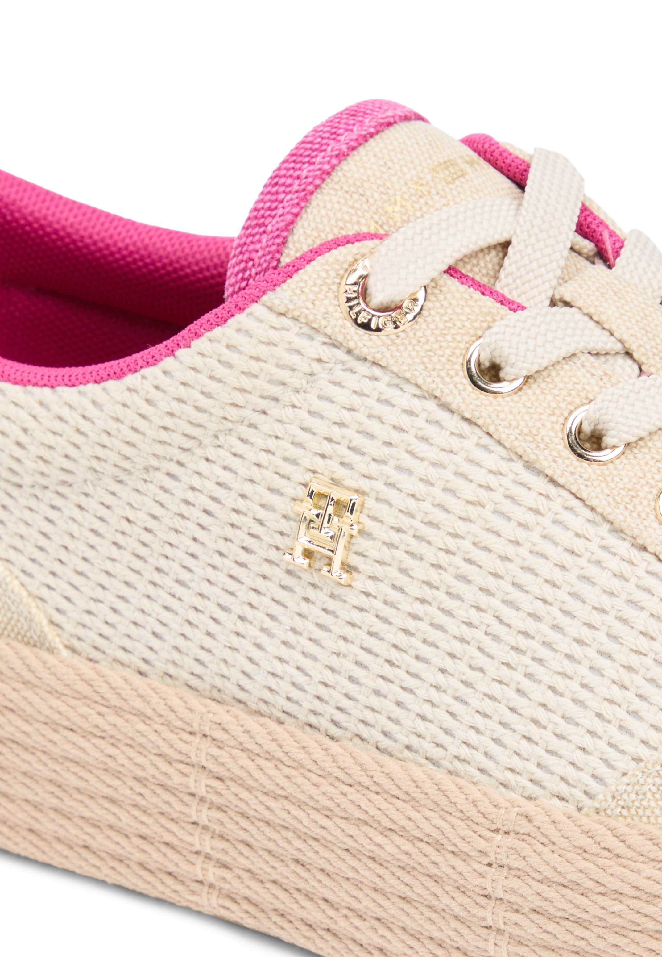 TH MONOGRAM CANVAS ROPE PLATFORM TRAINERS - Trainers - classic beige/fuchsia