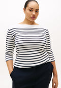 CURVE BOAT NECK THREE-QUARTER SLEEVE T-SHIRT - Long sleeved top - ecru / dark night navy stripe
