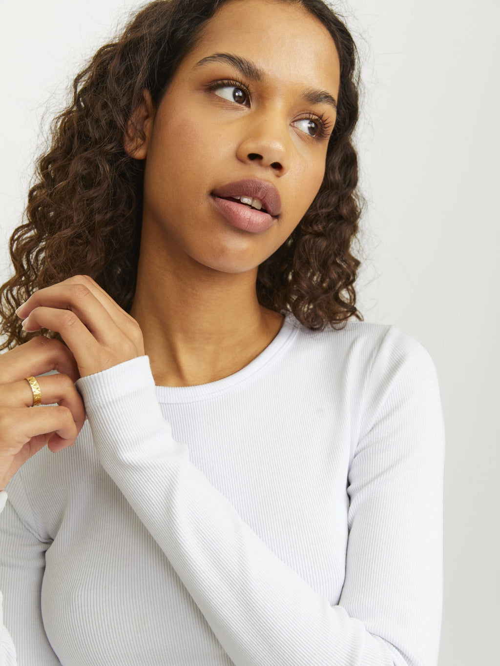 JXFREYA STR LS RIB TEE - Haut à manches longues - bright white