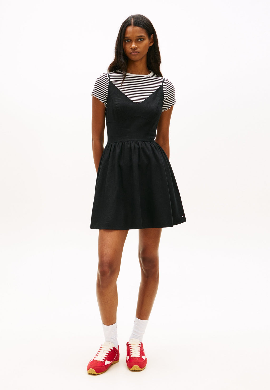 EXTRA SLIM LINEN BLEND MINI SKATER DRESS - Day dress - black
