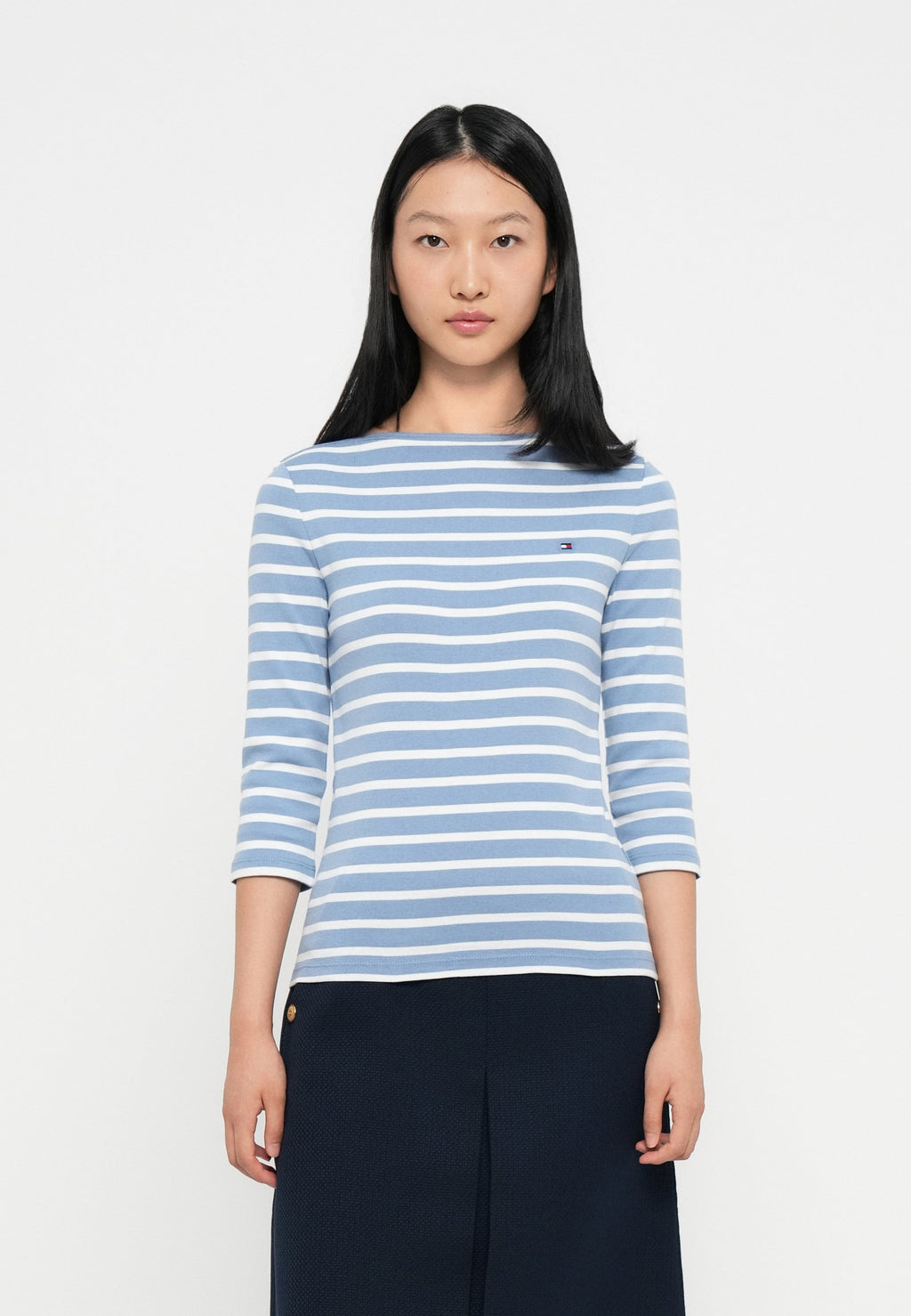 TEE-SHIRT COL BATEAU MANCHES TROIS-QUARTS - Haut à manches longues - bleu lagon/écru