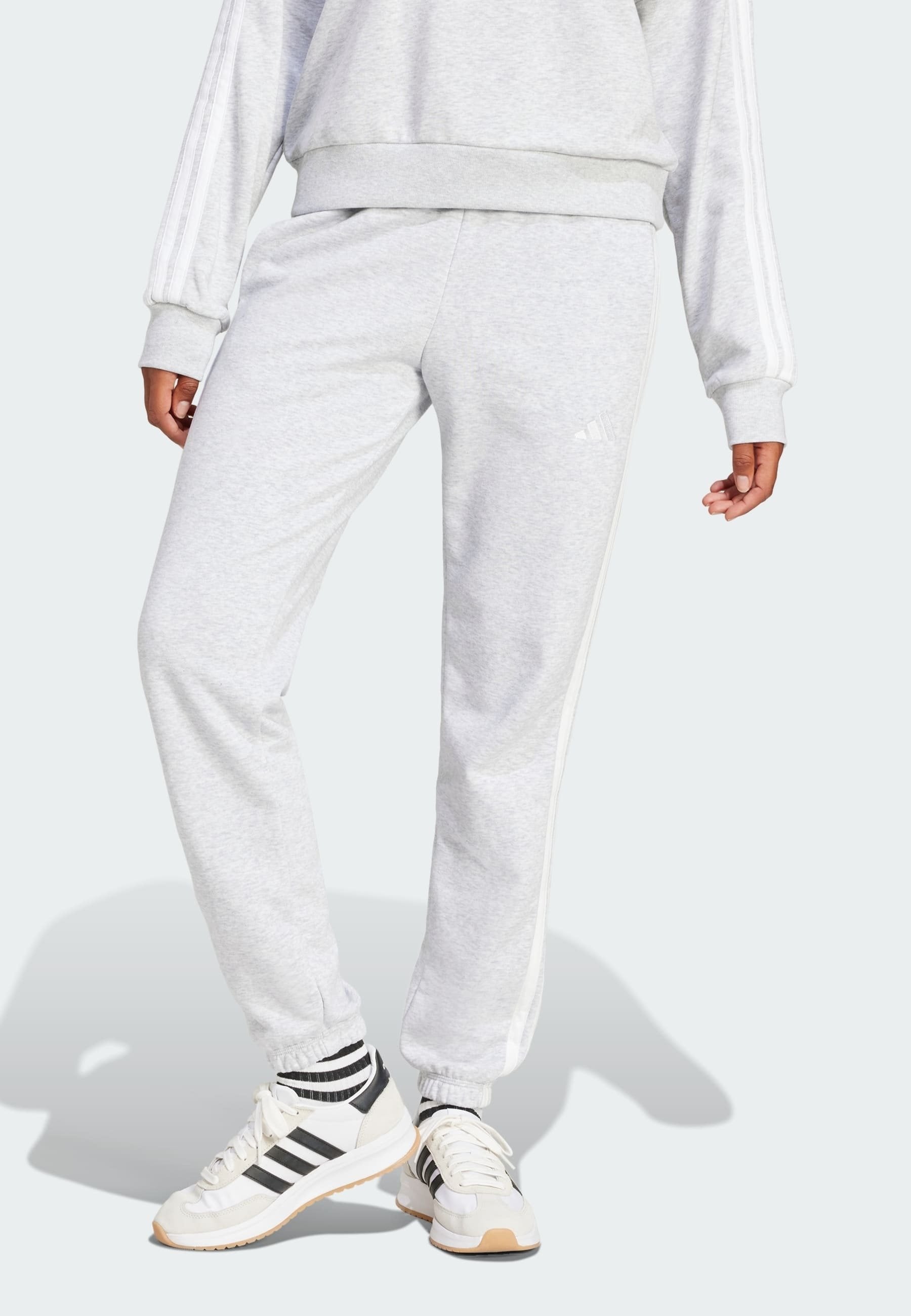 ESSENTIALS 3 STRIPES FRENCH TERRY CUFFED - Eşofman Altı - açık gri melanj   beyaz