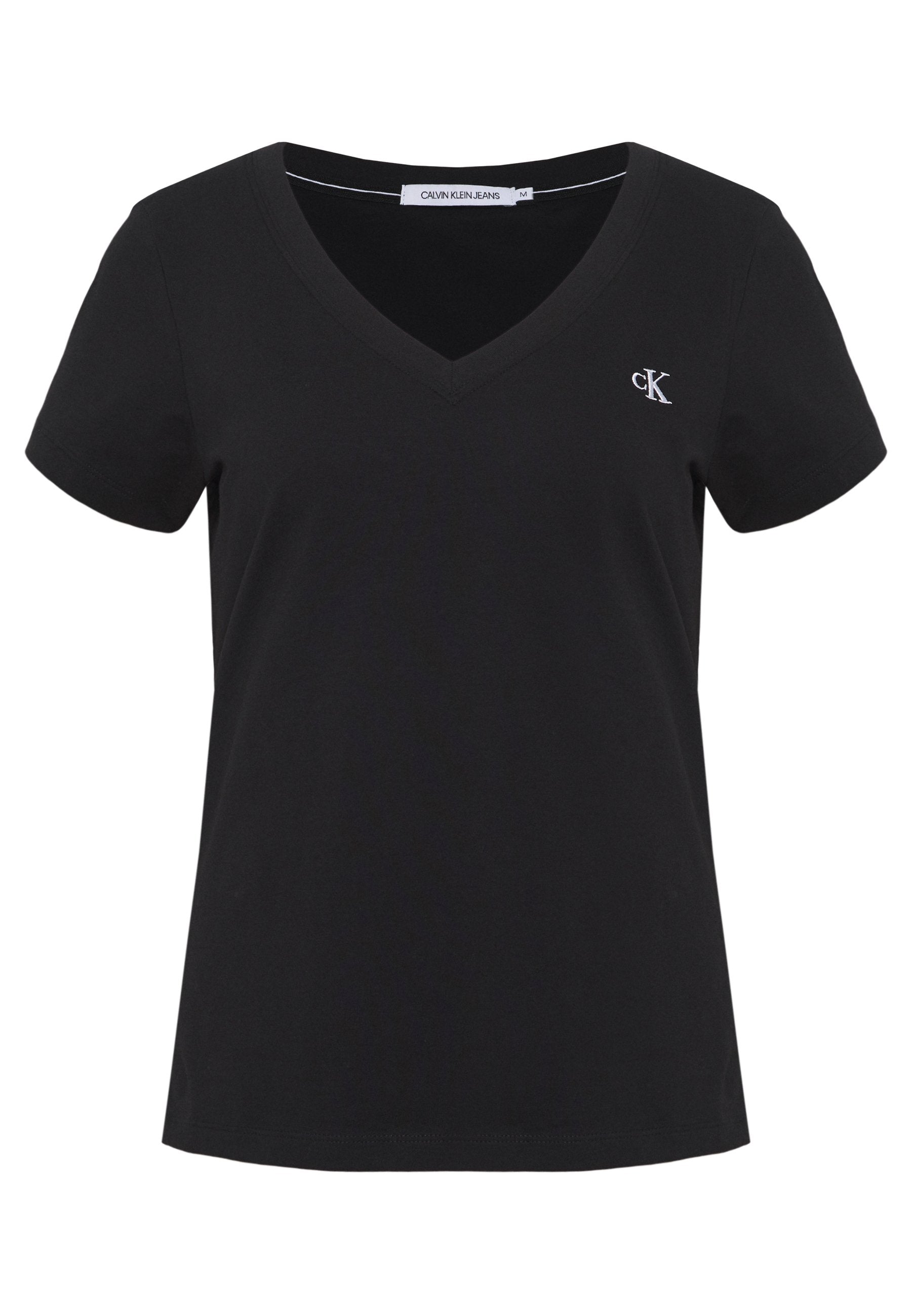 EMBROIDERY V NECK - Basic T-shirt - black