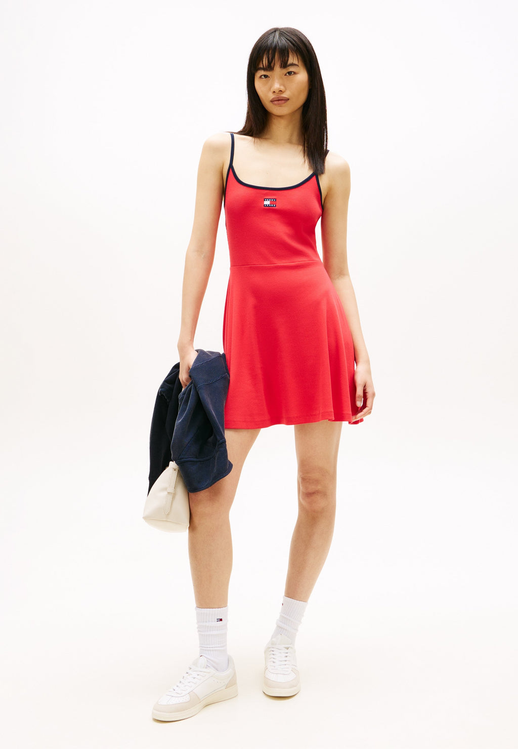 TOMMY BADGE STRAP FIT AND FLARE DRESS - Jersey dress - red alert