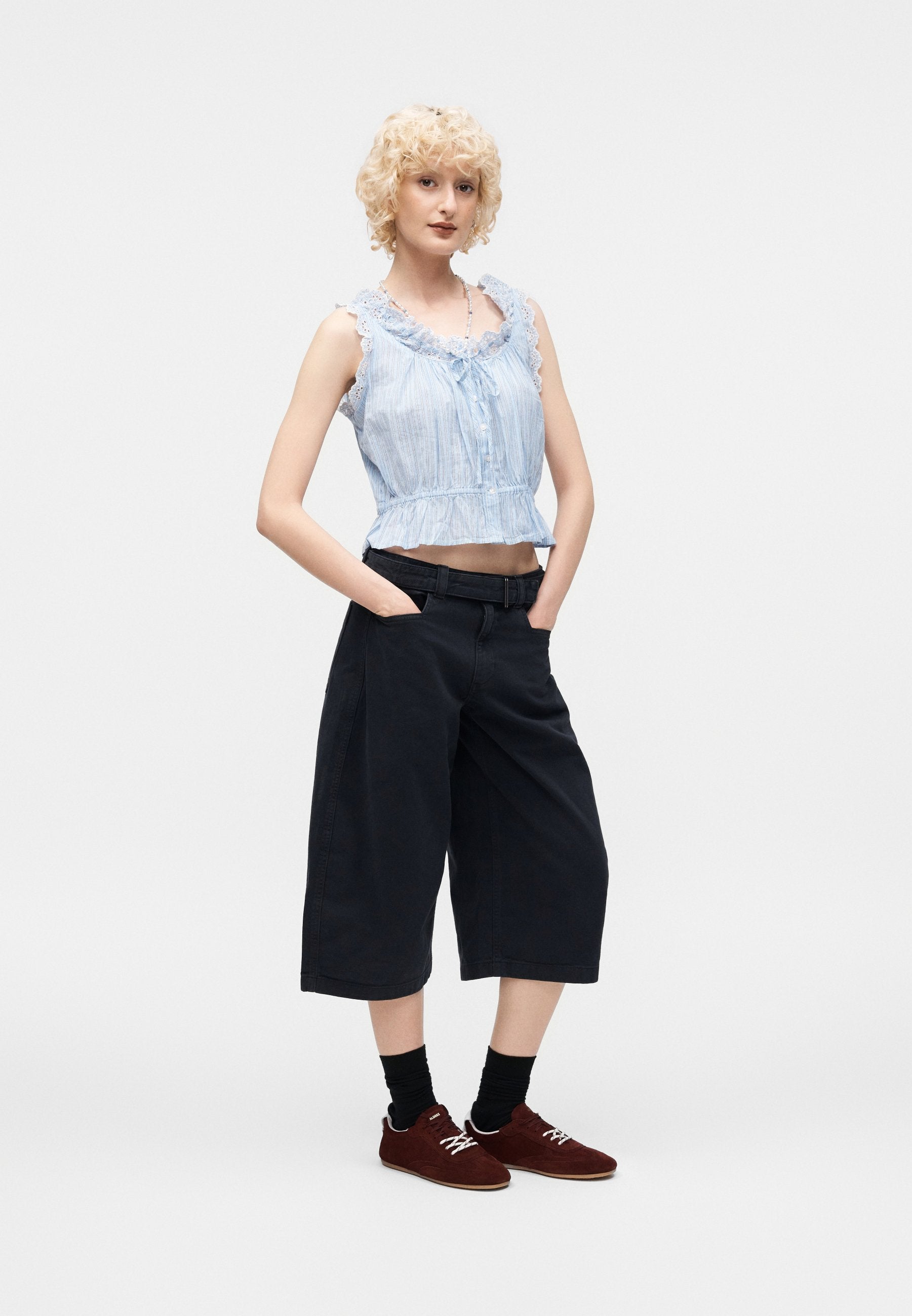 CINCHED TIE FRONT  - Blouse - blue/white