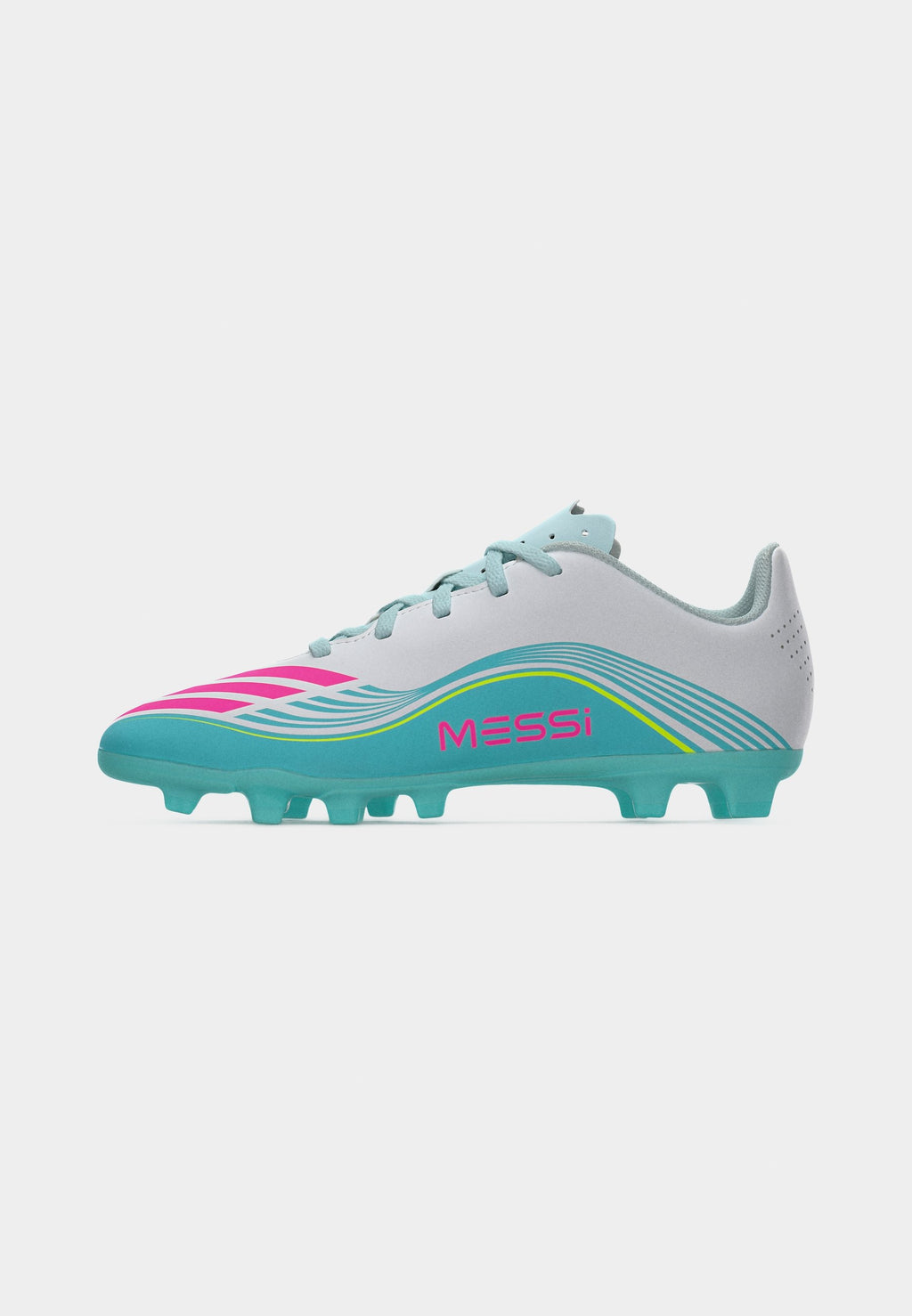 F50 MESSI CLUB FIRM GROUND MULTI GROUND KIDS UNISEX - Football boots artificial grass - footwear white/lucid pink/flash aqua