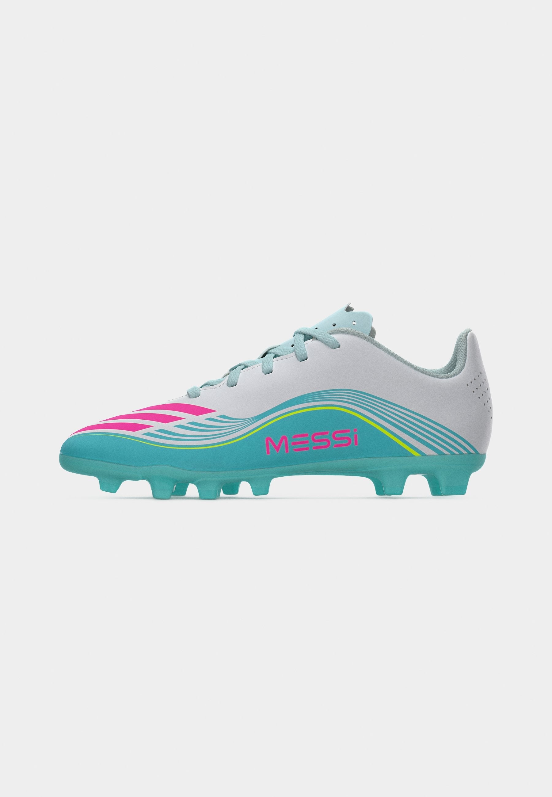 F50 MESSI CLUB FIRM GROUND MULTI GROUND KIDS UNISEX - Football boots artificial grass - footwear white/lucid pink/flash aqua