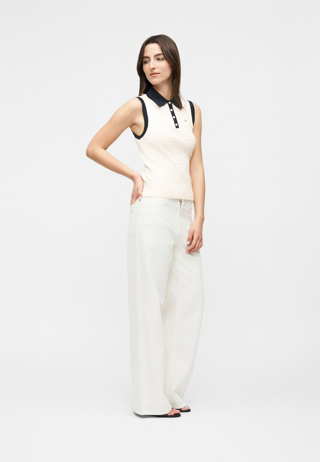 FINE CABLE SLEEVELESS  - Polo shirt - ivory petal
