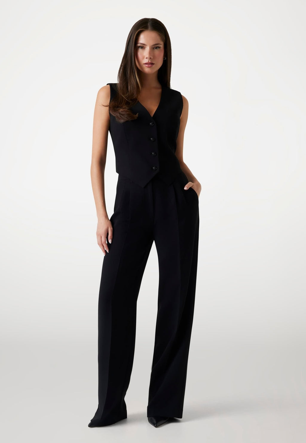FIGURBETONTE CREPON - Waistcoat - schwarz