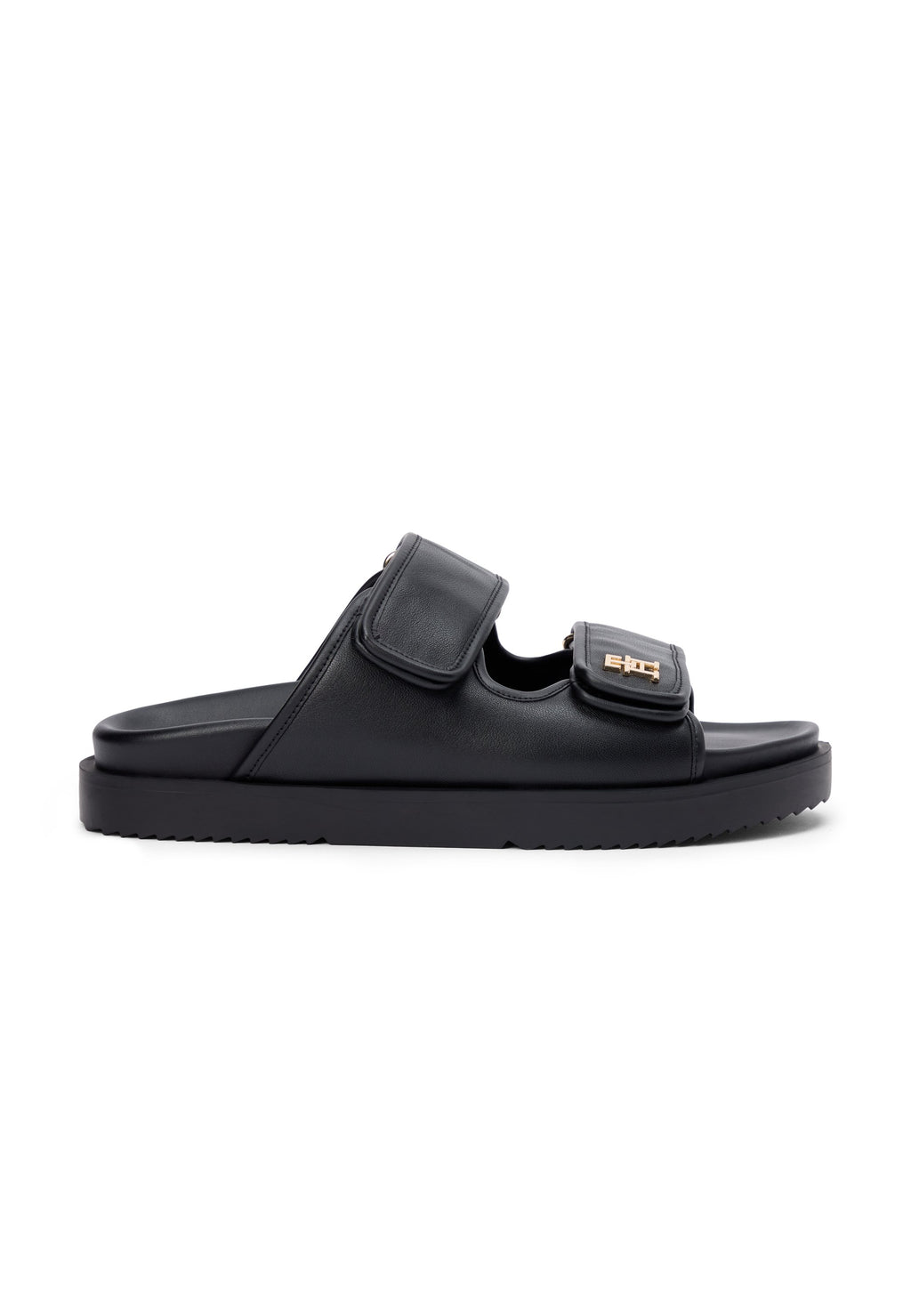 LEATHER TH MONOGRAM DOUBLE STRAP SANDALS - Mules - black