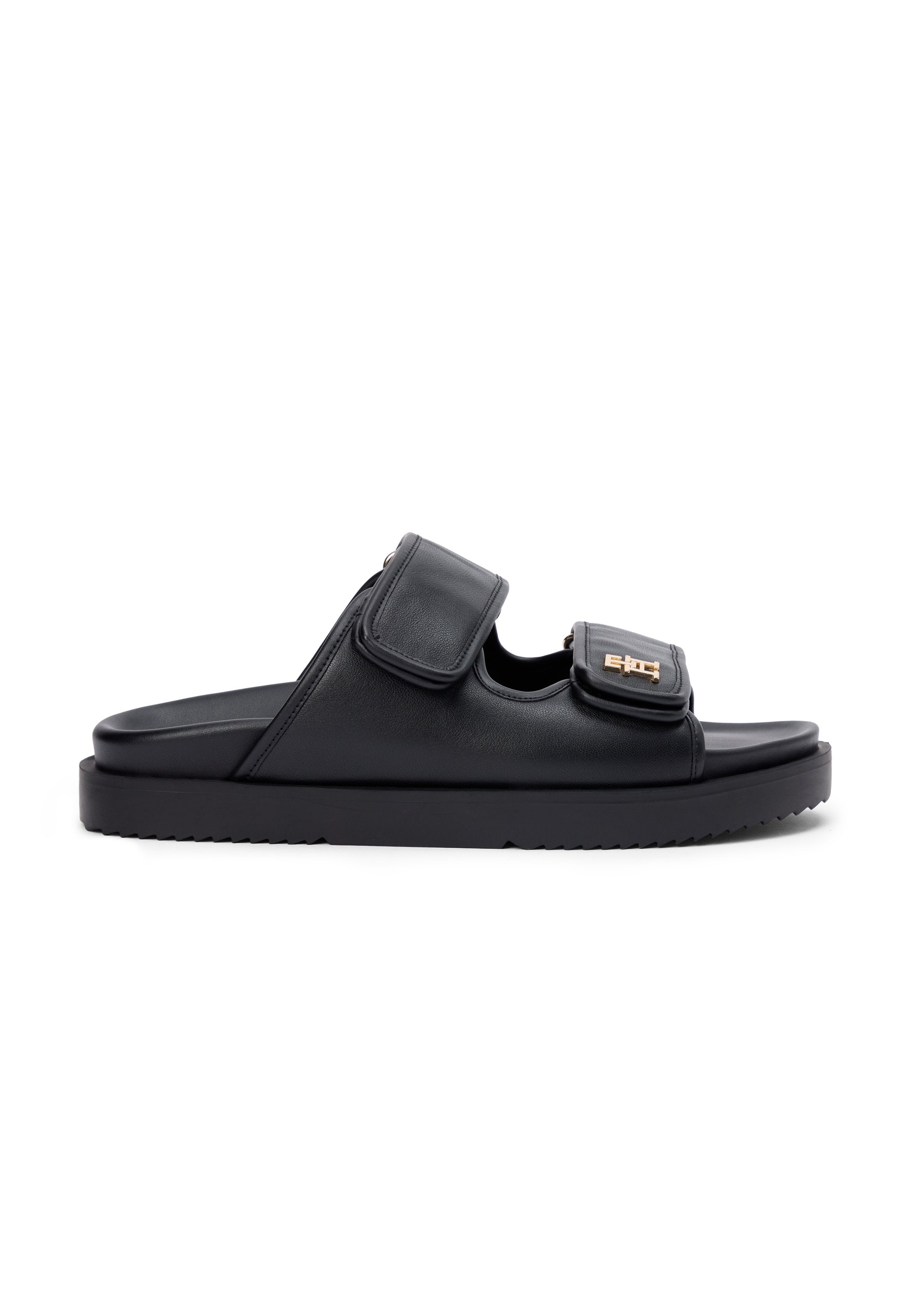 LEATHER TH MONOGRAM DOUBLE STRAP SANDALS - Mules - black