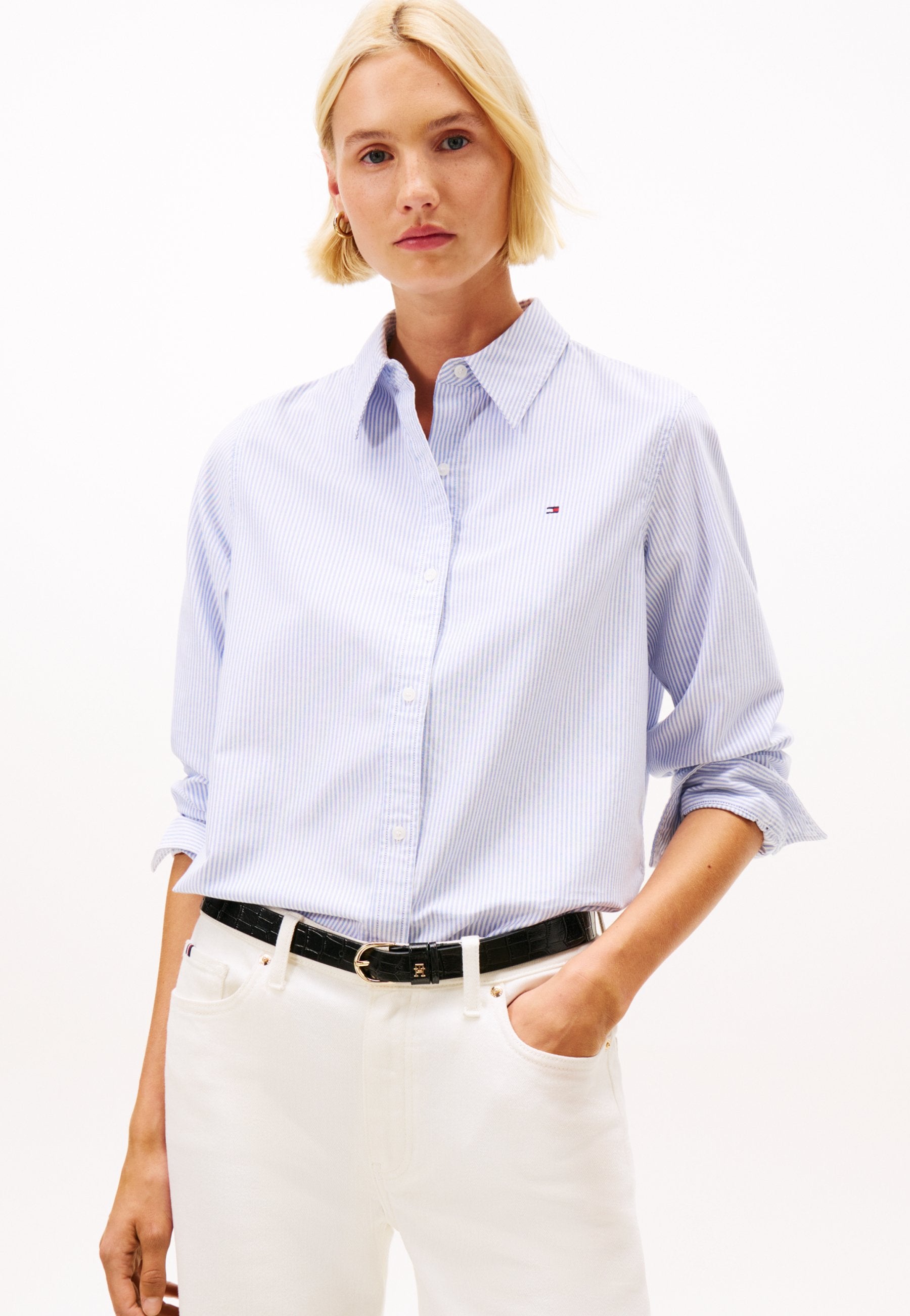 RELAXED FIT FLAG EMBROIDERY OXFORD SHIRT - Button-down blouse - mid blue