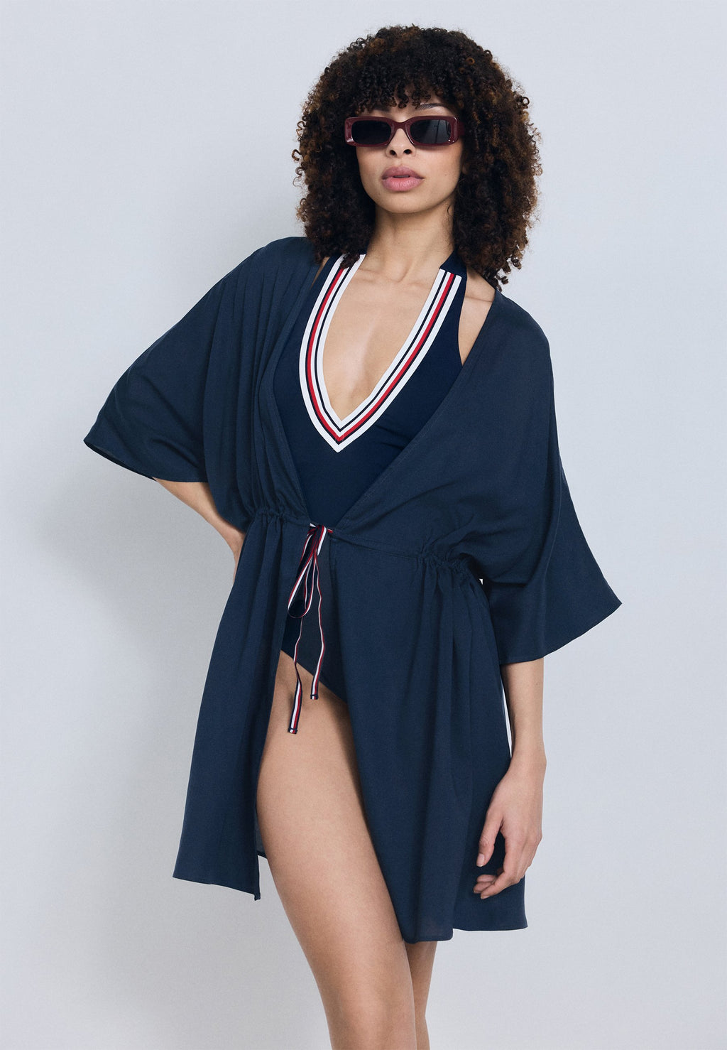 KAFTAN MİNİ PLAJ ELBİSESİ - Plaj aksesuarı - gece mavisi