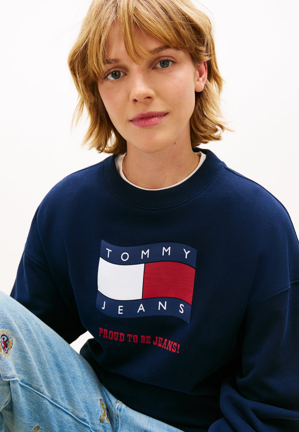 SWEAT-SHIRT AMPLE EN TERRY SUÉDÉ ET DRAPEAU VAGUE - Sweat-shirt - bleu nuit profond