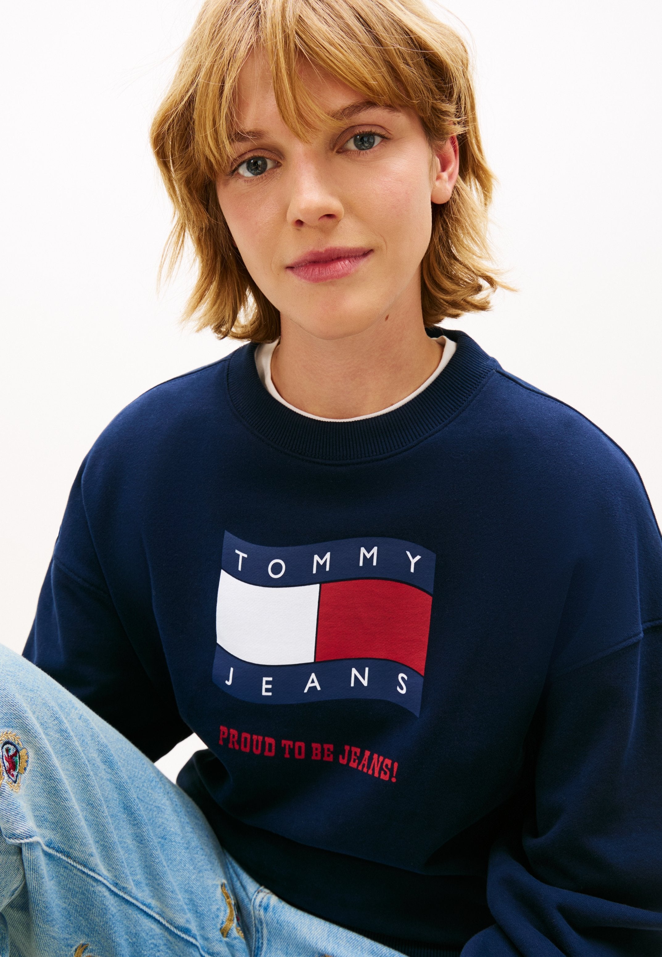 SWEAT-SHIRT AMPLE EN TERRY SUÉDÉ ET DRAPEAU VAGUE - Sweat-shirt - bleu nuit profond