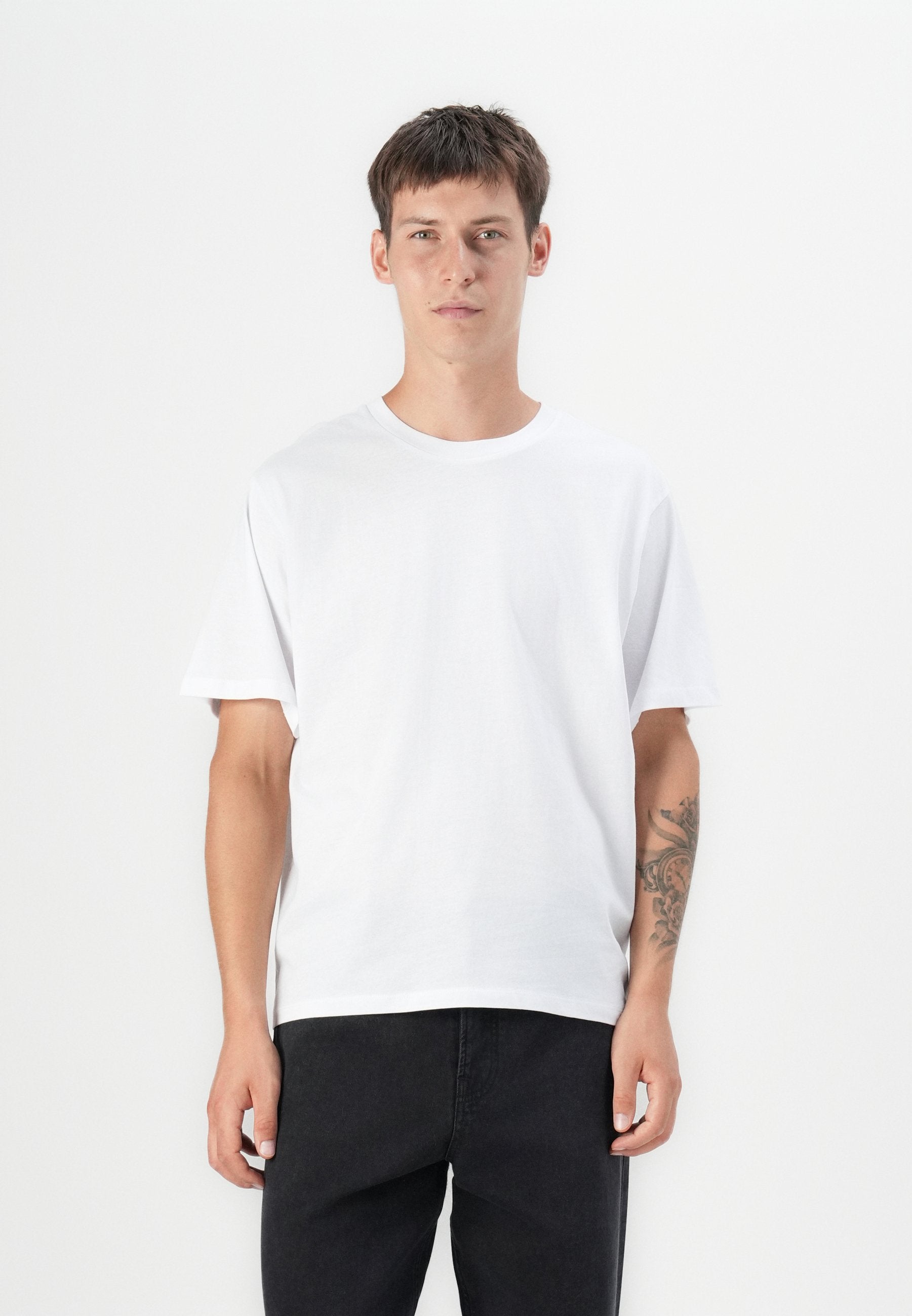 JJHUGO LOOSE TEE CREW NECK 3 PACK - Basic T-shirt - moonbeam/stormy weather/white
