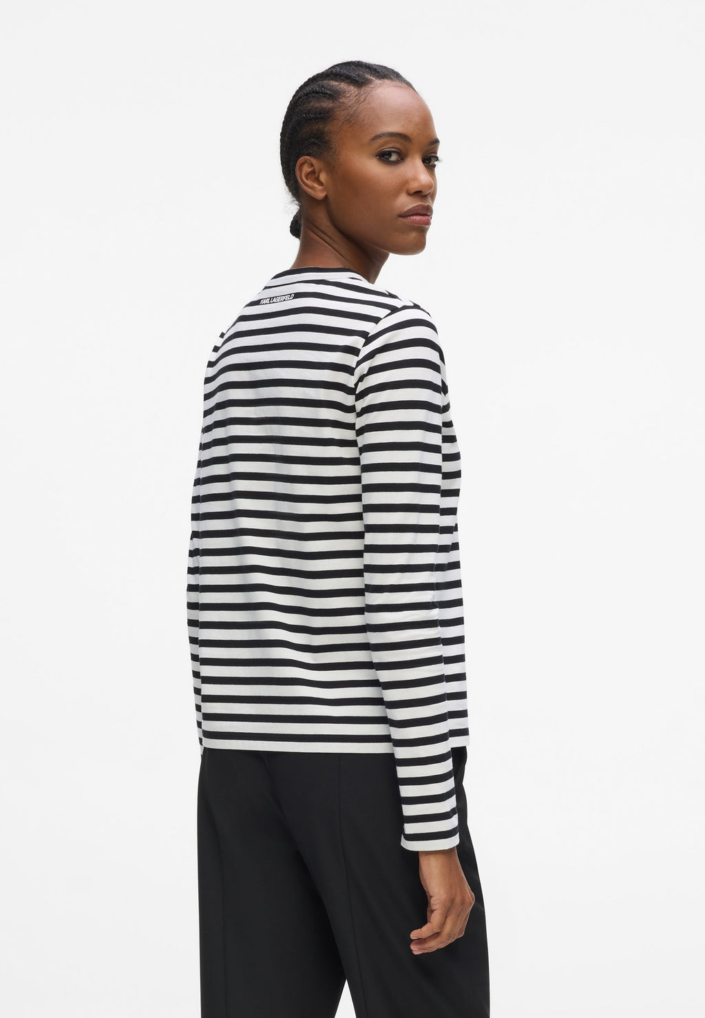 IKON AQUARELLE STRIPE - Long sleeved top - black-cannoli cream stripe