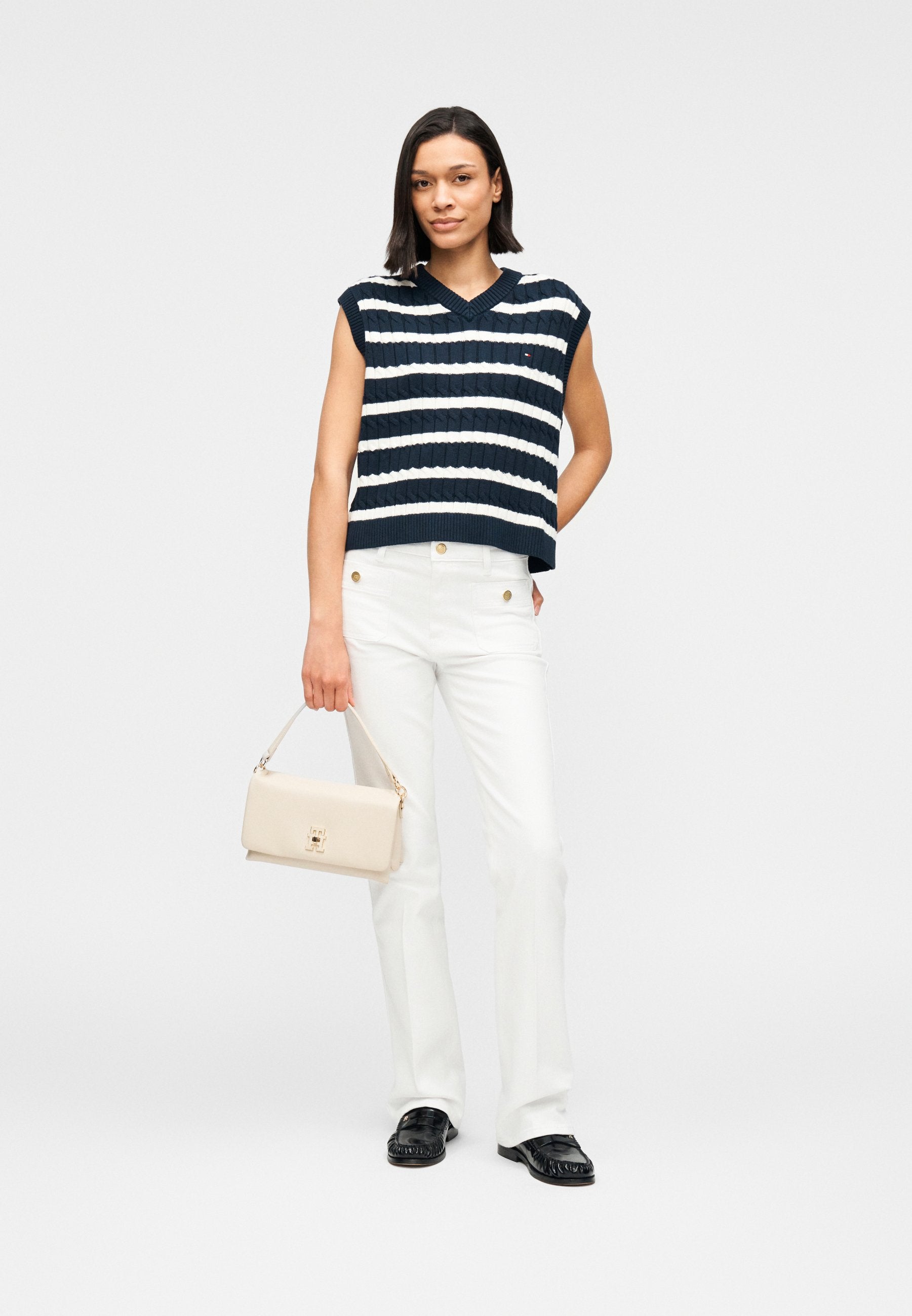 CABLE KNIT V-NECK SWEATER VEST - Top - dark night navy/ivory petal
