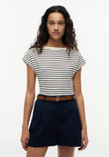 TEE COL BATEAU - T-shirt imprimé - calicot/bleu nuit foncé