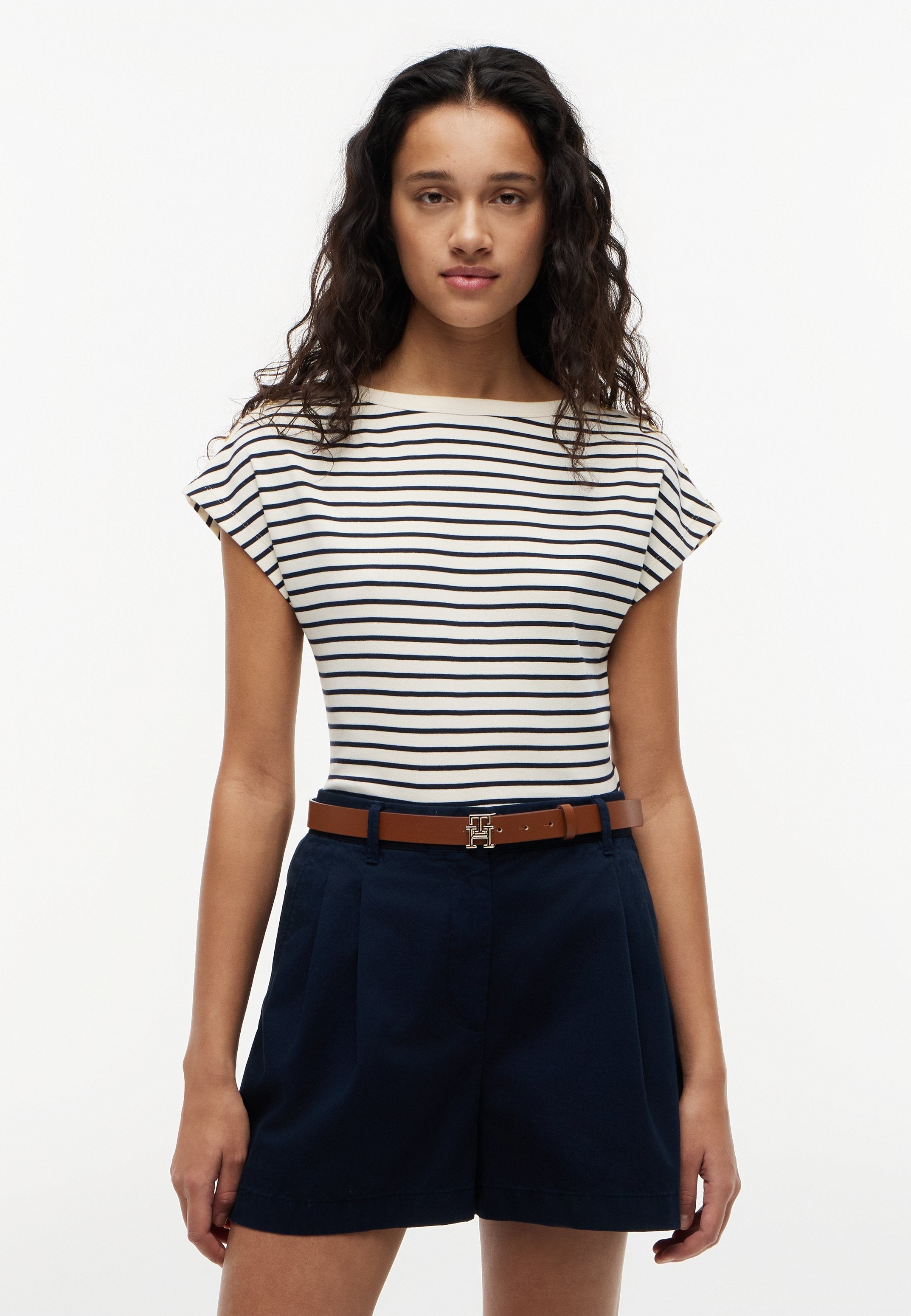 TEE COL BATEAU - T-shirt imprimé - calicot/bleu nuit foncé