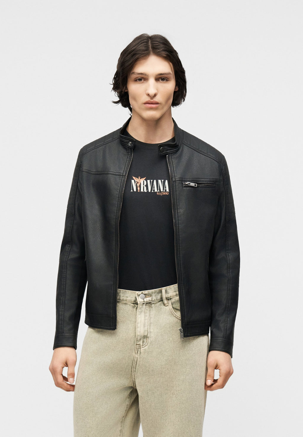 EROCKY BIKER REGULAR FIT - Faux leather jacket - black