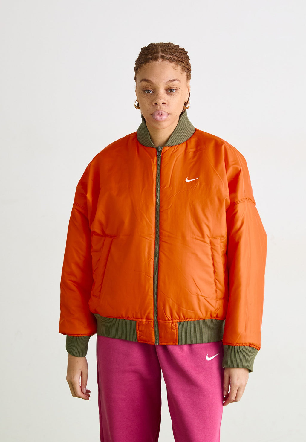 Bomber Jacket - medium olive/safety orange/sail