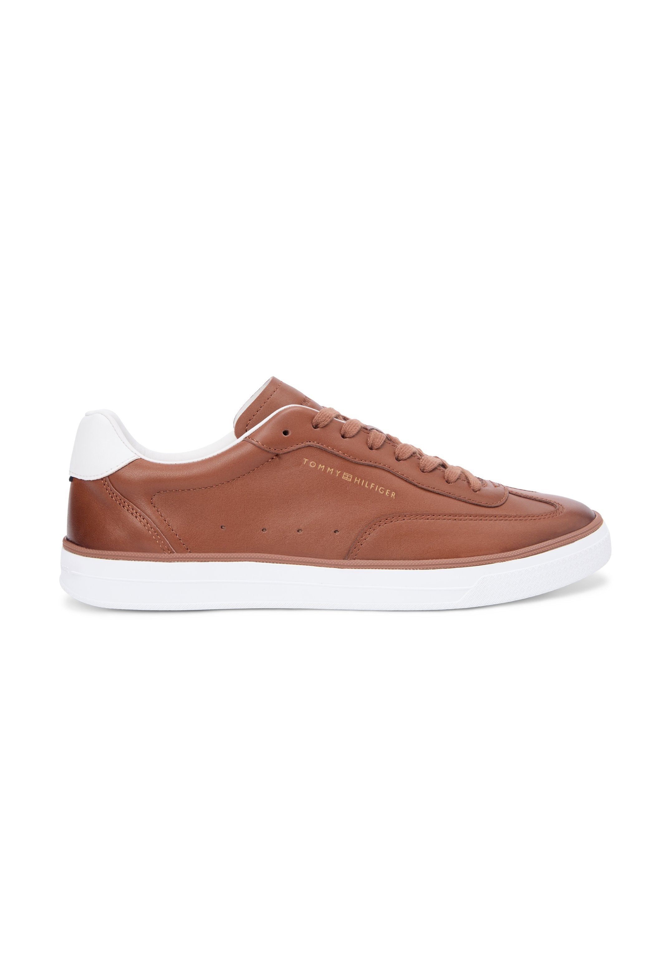 LUXE METALLIC LOGO LEATHER TRAINERS - Trainers - winter cognac