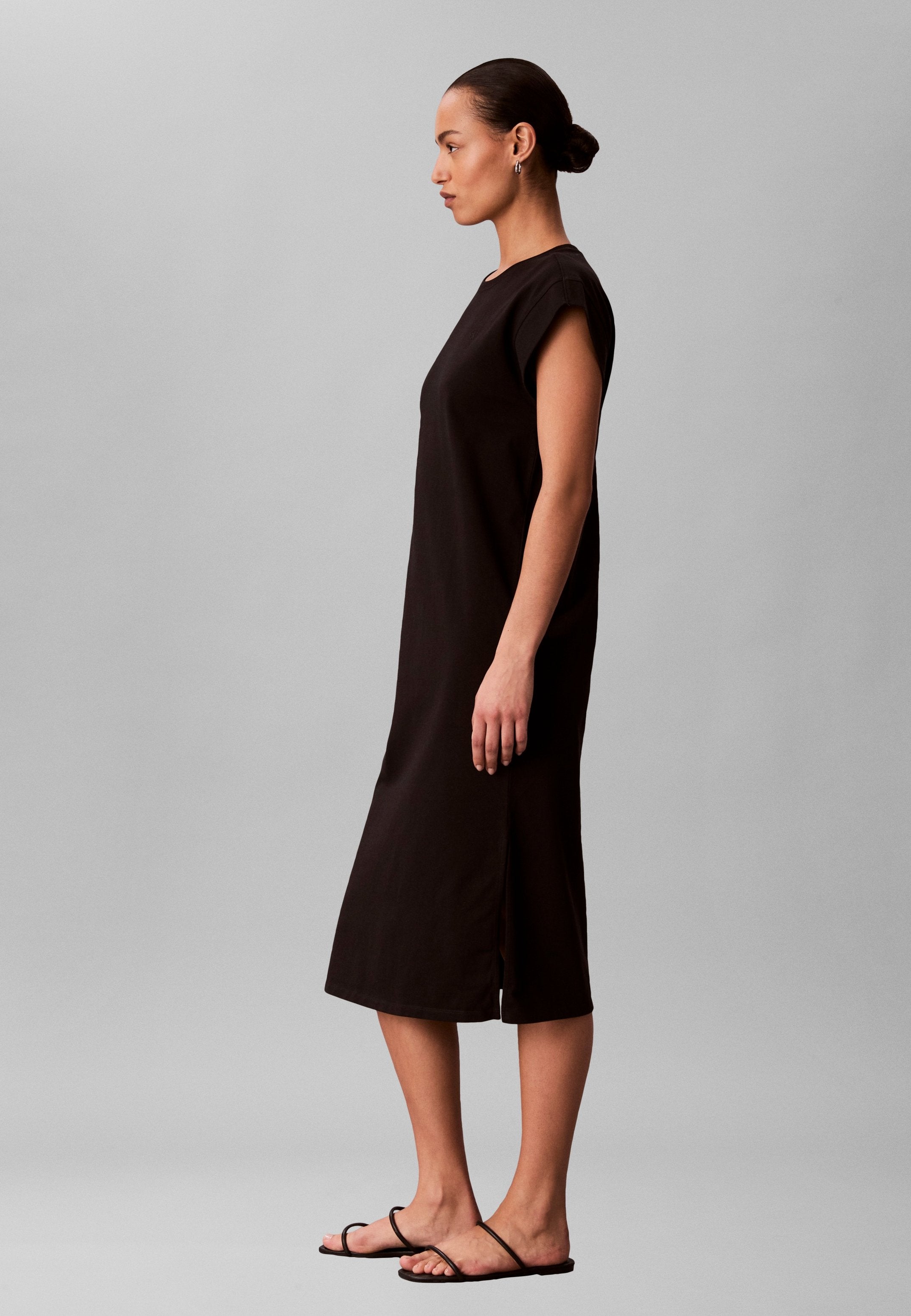 CREW JERSEY EASY MIDI - Jersey dress - black