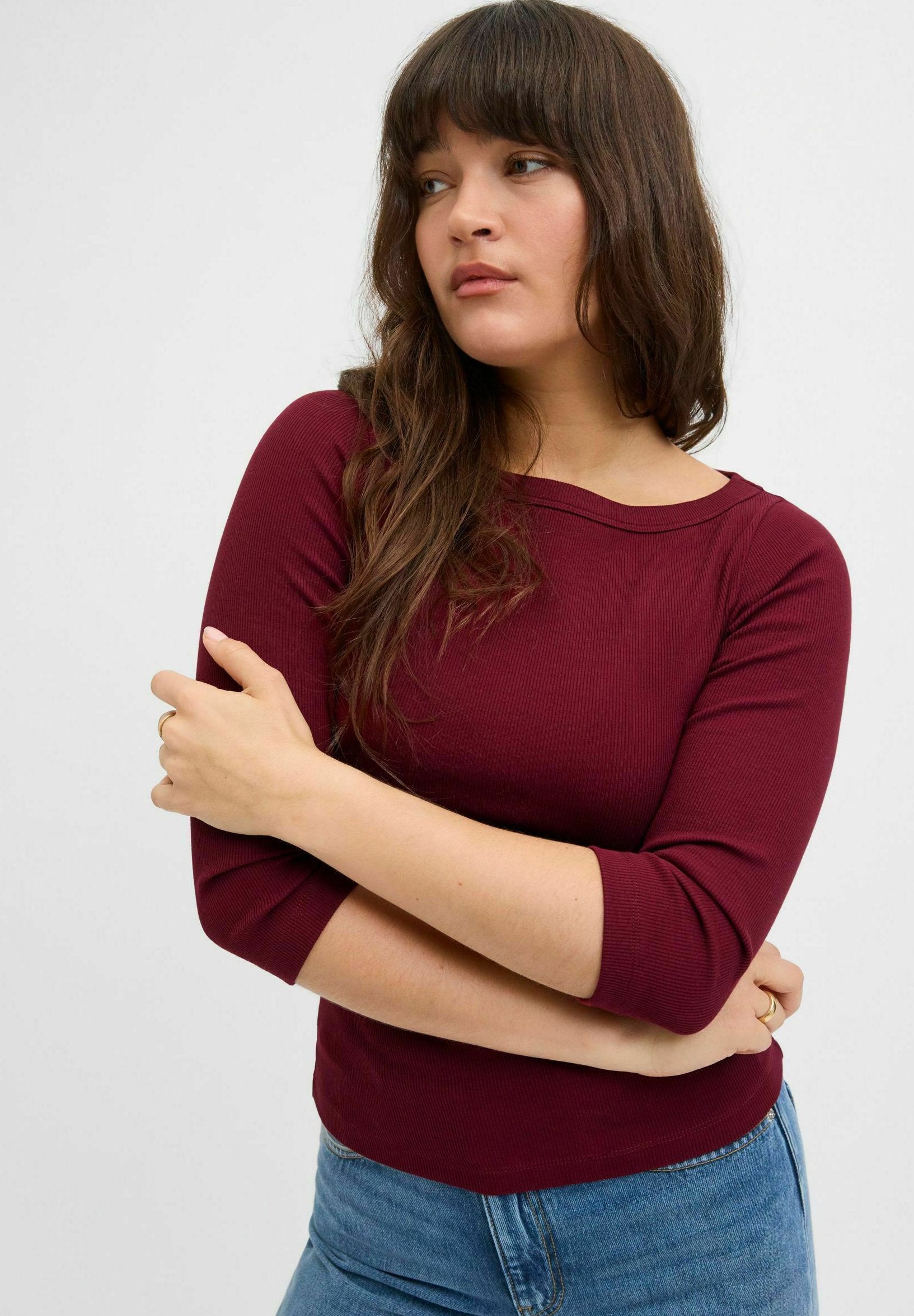 JXFIFI STR 3/4 BOATNECK TOP JRS NOOS - Haut à manches longues - cabernet