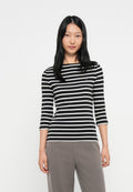 BOAT NECK THREE-QUARTER SLEEVE T-SHIRT - Long sleeved top - black/ecru