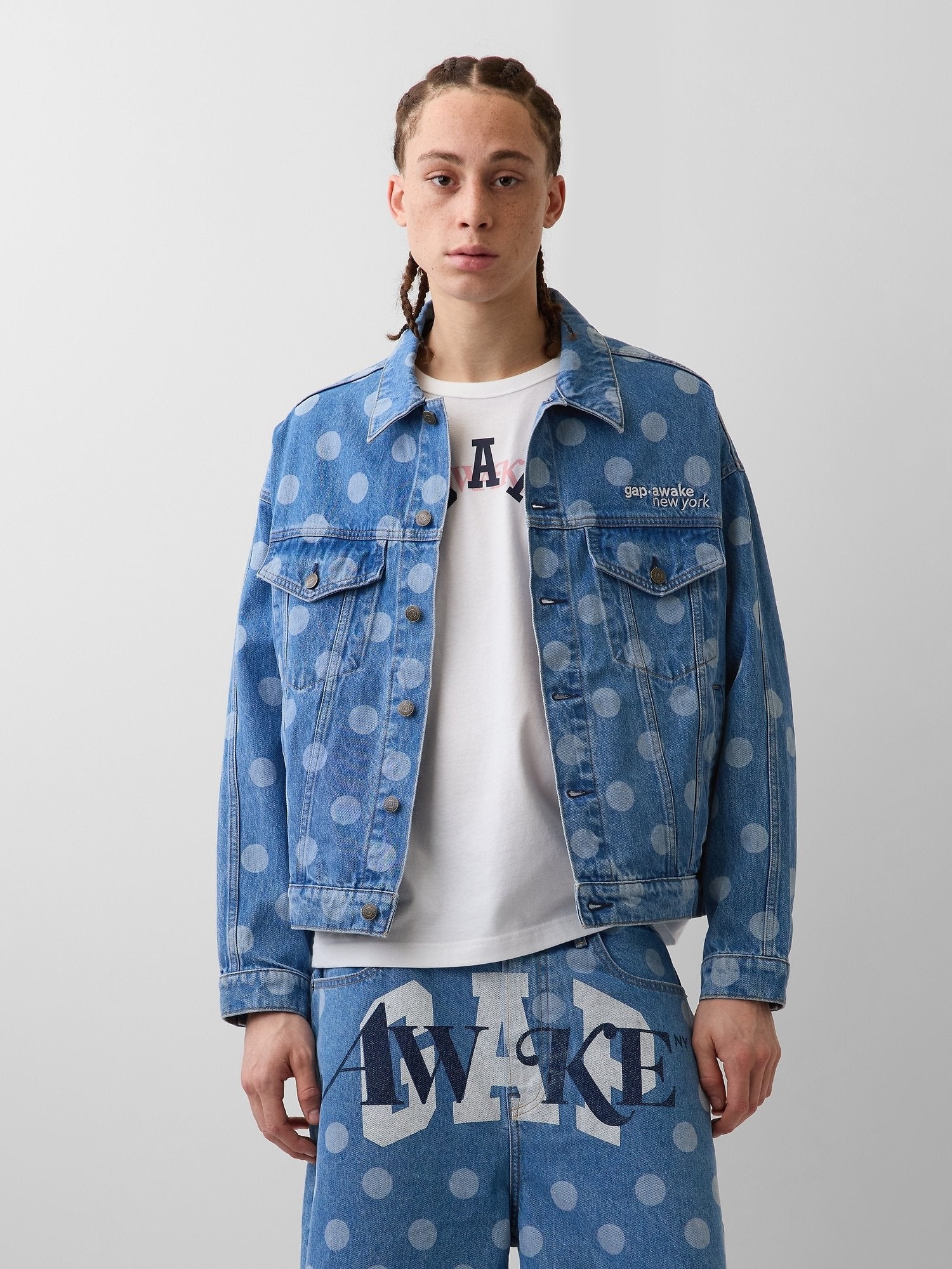 GAP AWAKE NY OVERSIZED DOTTED ICON DENIM JACKET - Denim jacket - two tone