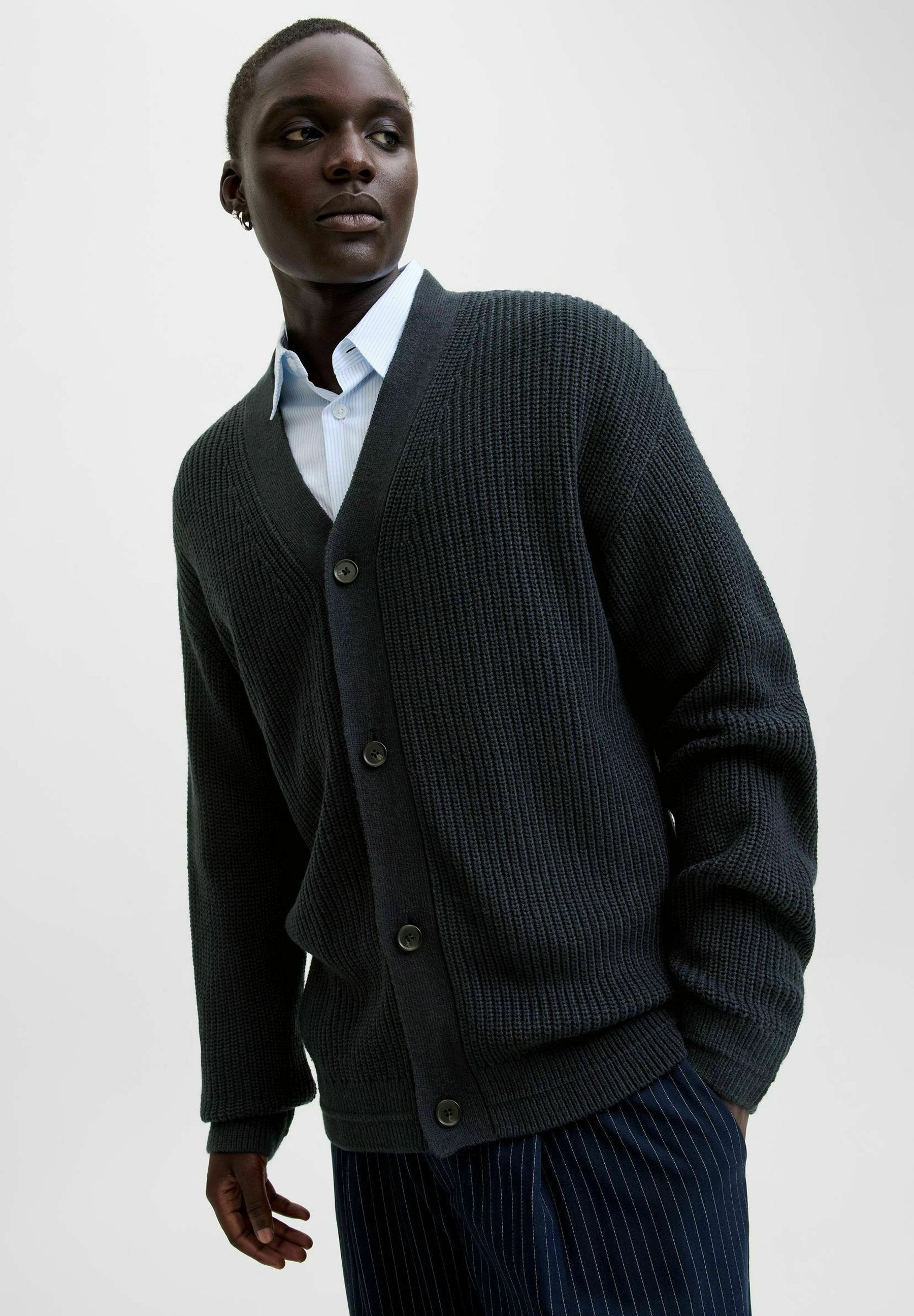 Knitted Plain Knitted - Cardigan - sky captain